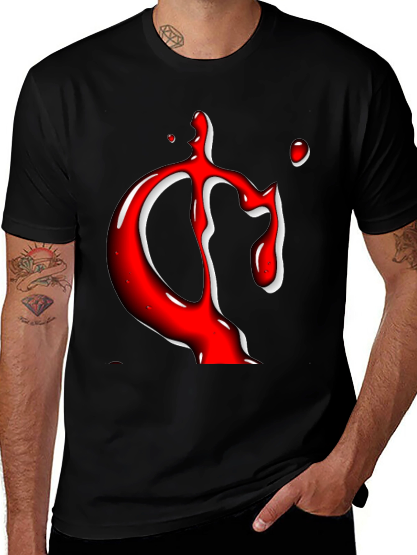 Variant 7 of Red Blood Drip Graphic Black T-Shirt