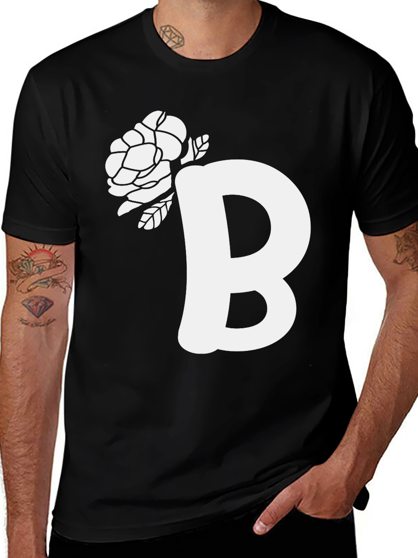 Floral Initial 'B' Black T-Shirt