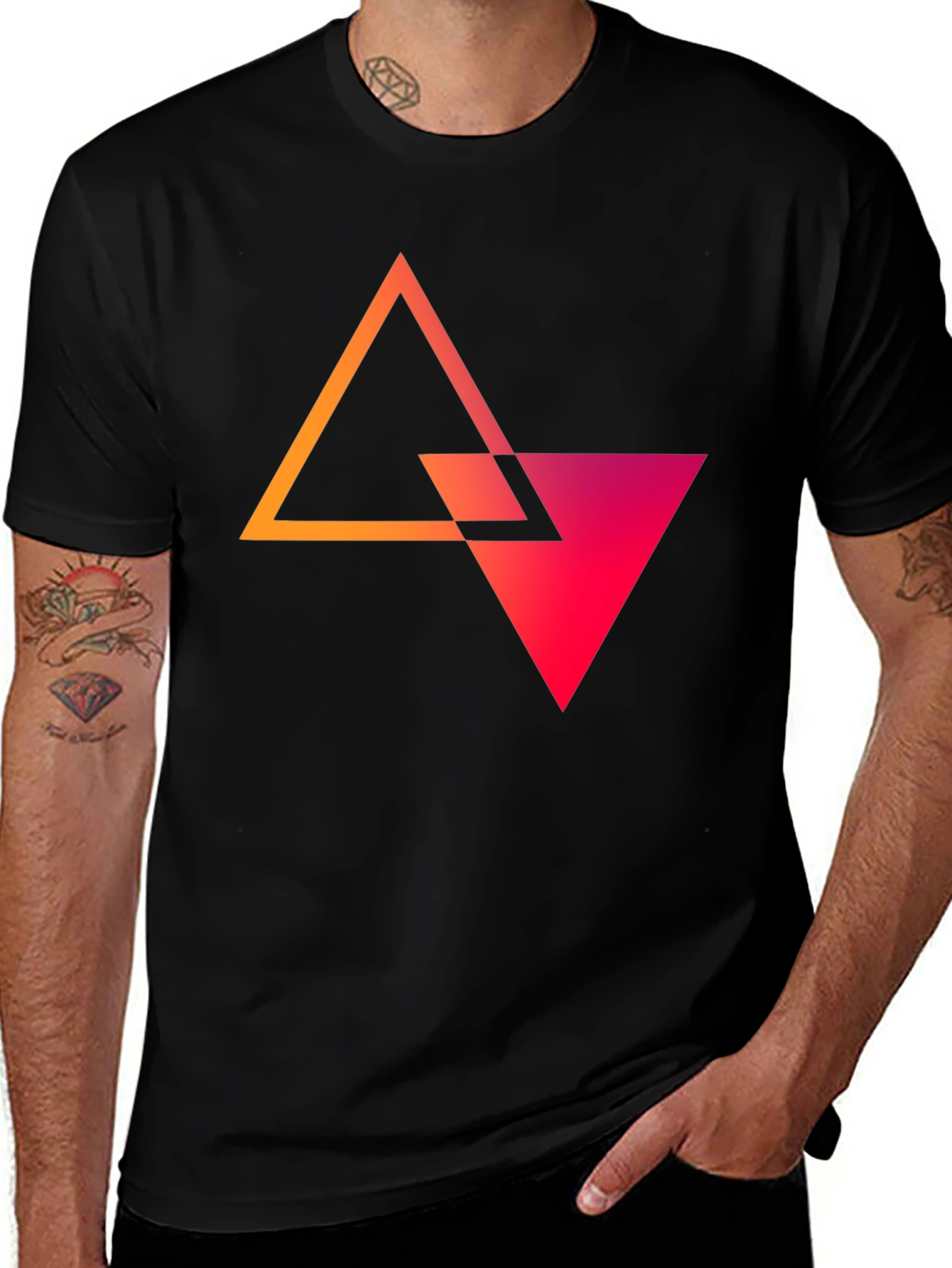 Variant 8 of Geometric Triangle Graphic Tee - Stylish Men's Black T-Shirt
