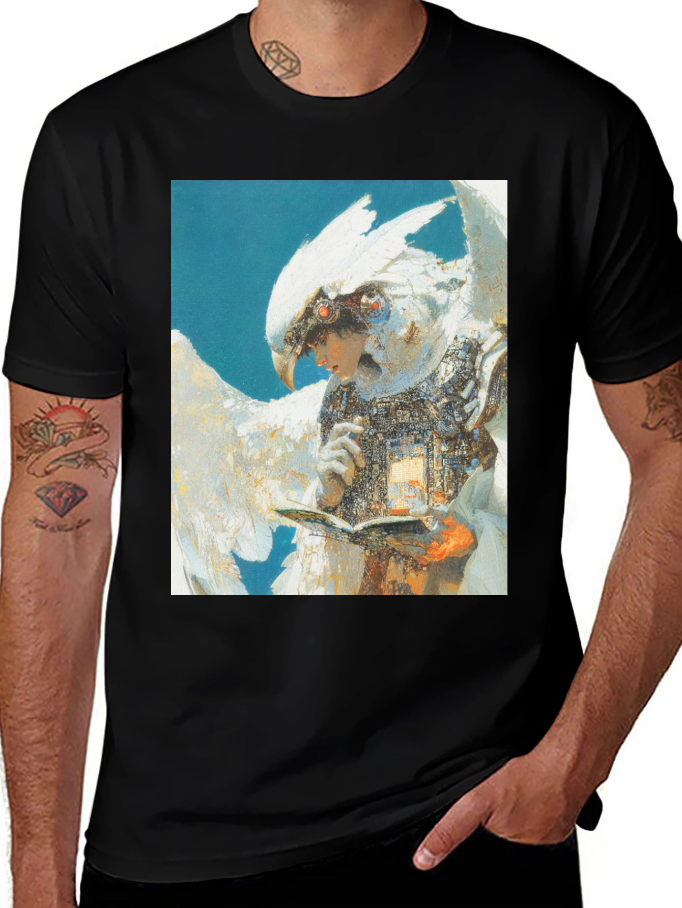 Variant 18 of Futuristic Bird-Human Hybrid Graphic Tee