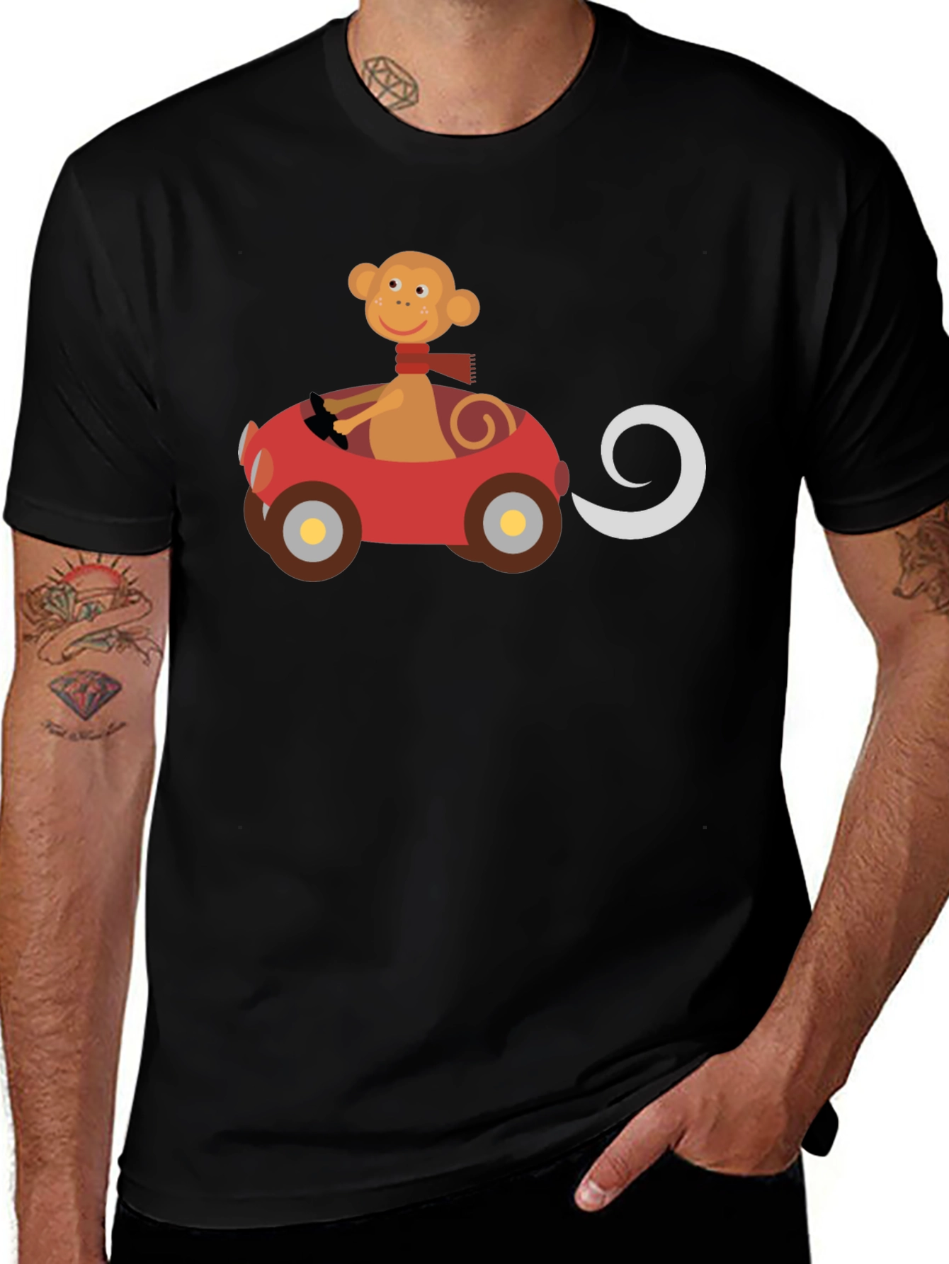Variant 29 of Monkey Driving Car Graphic Black T-Shirt