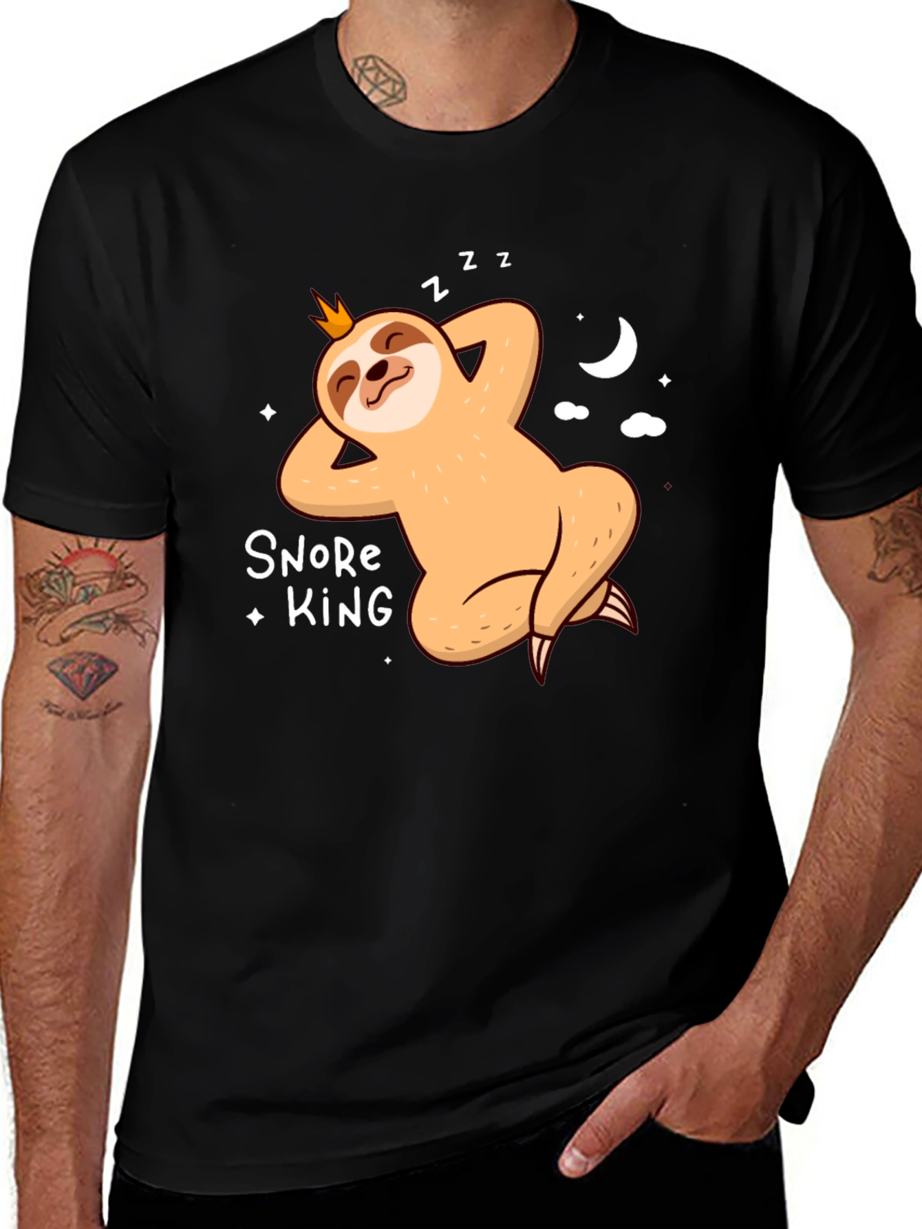 Black Snore King Sloth T-Shirt main image