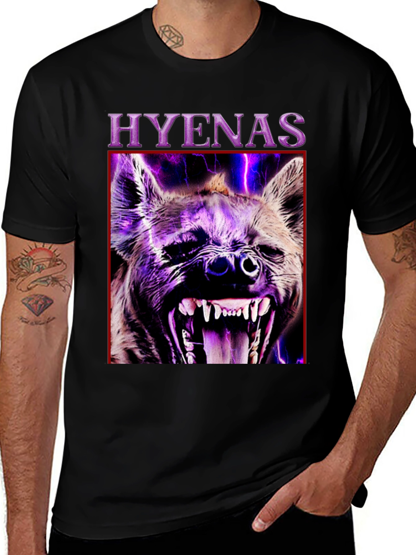 Variant 3 of Hyenas Graphic Print Tee - Black Cotton Blend