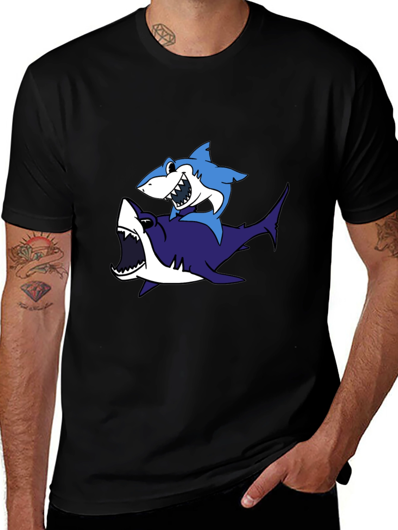 Variant 3 of Shark Duo Graphic Black T-Shirt