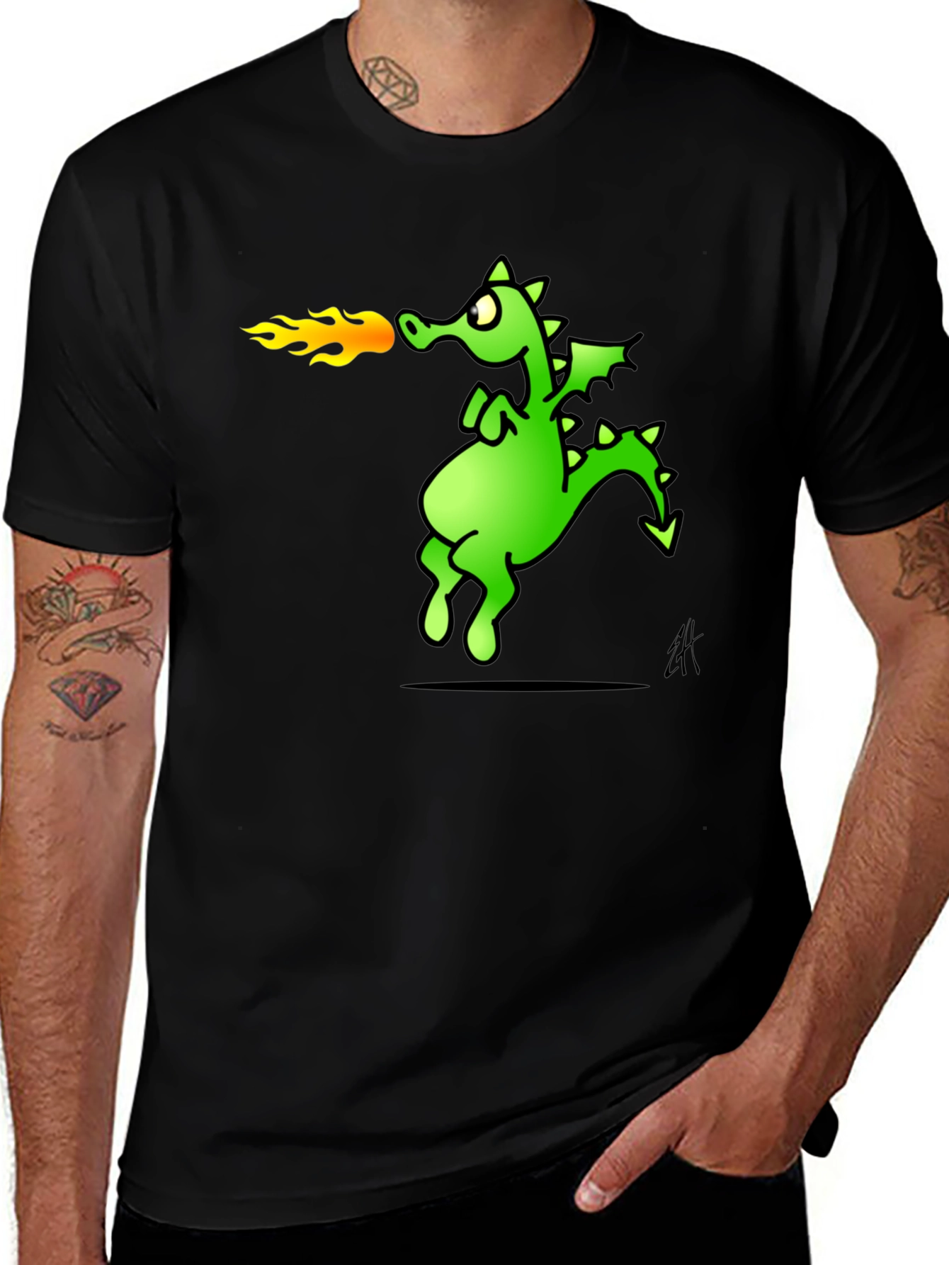 Dragon Fire Breath Graphic Tee - Black Cotton T-Shirt