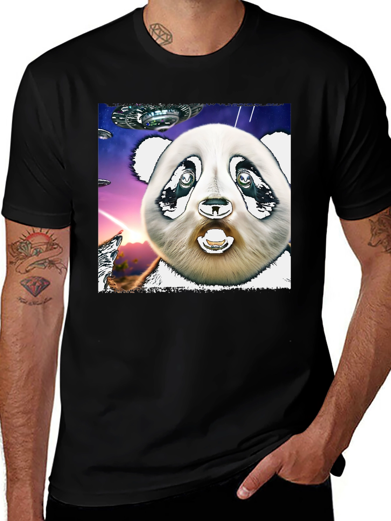 Variant 12 of Surreal Panda Alien Invasion Graphic Tee