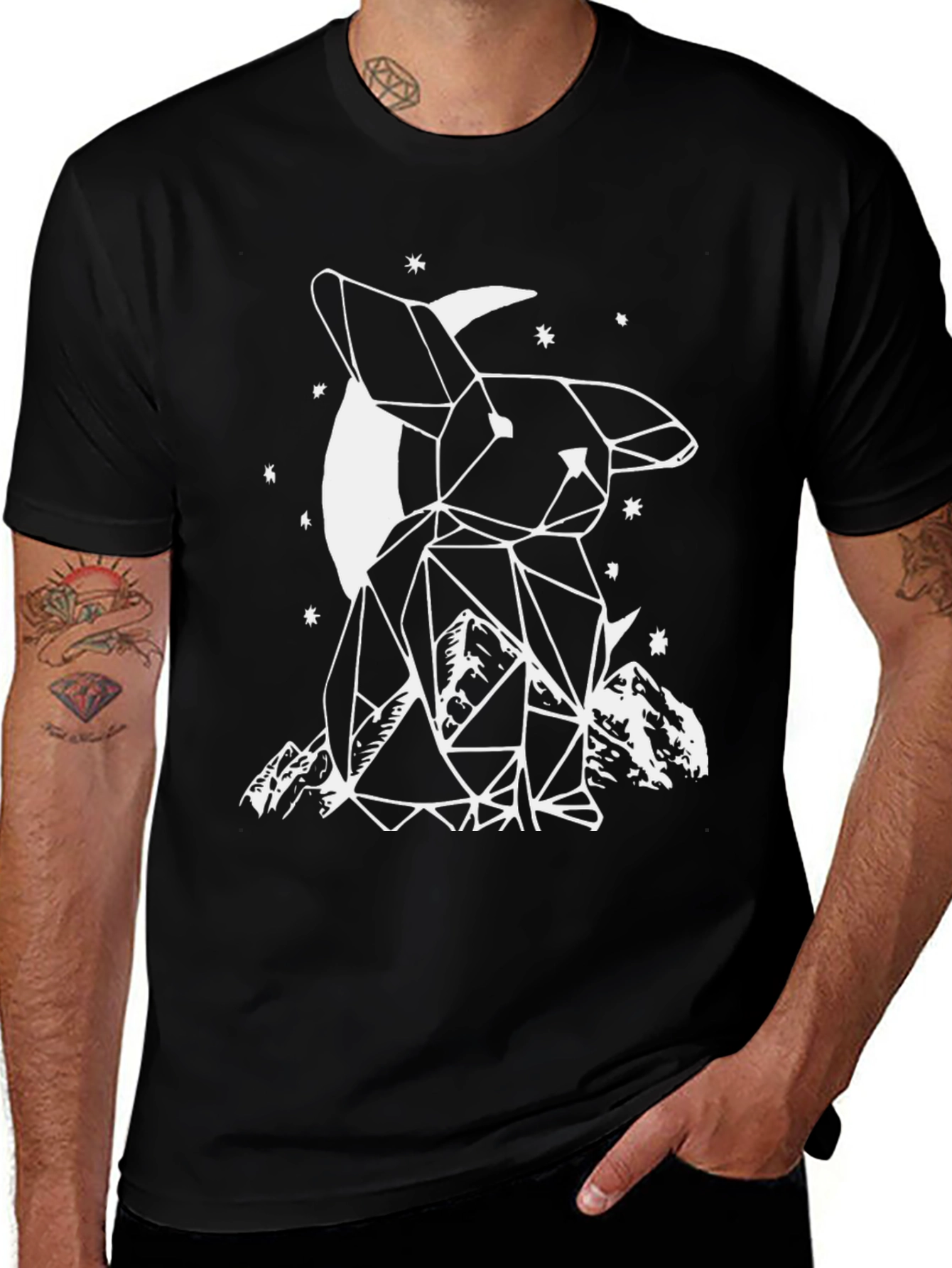 Variant 25 of Geometric Bunny Moon Black T-Shirt