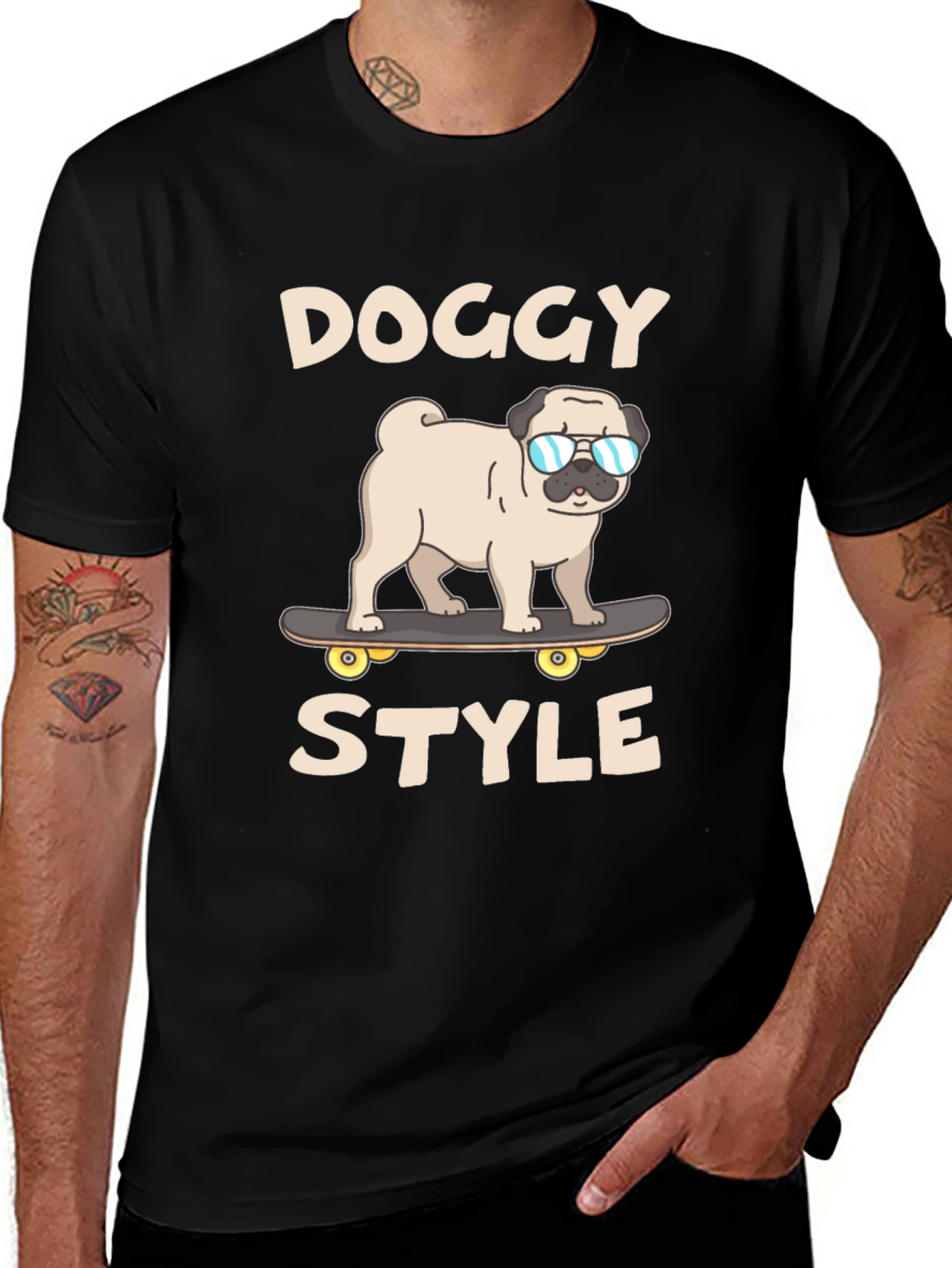 Variant 27 of Doggy Style T-Shirt - Pug on Skateboard