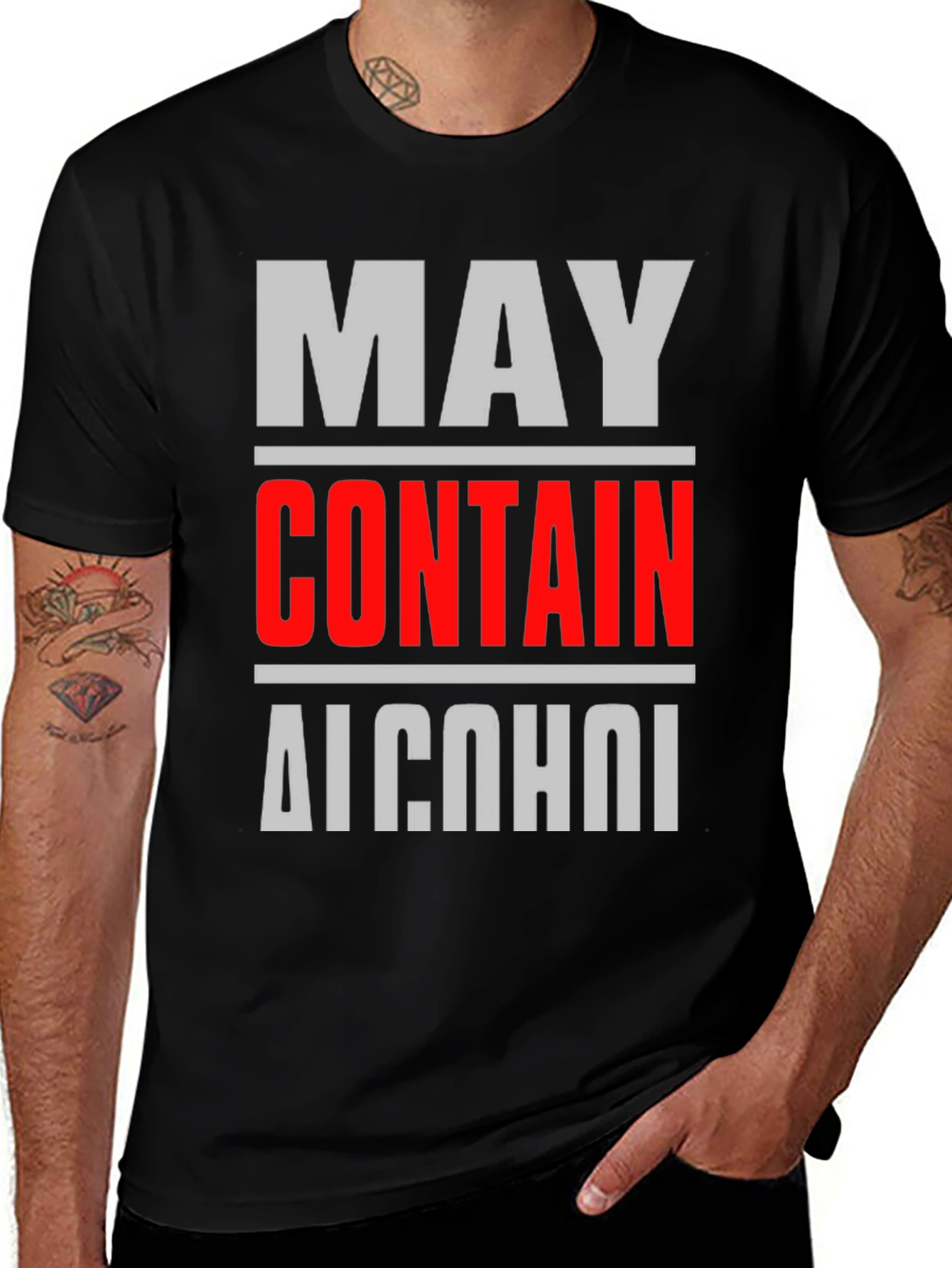 Variant 4 of May Contain Alcohol Graphic Tee - Black