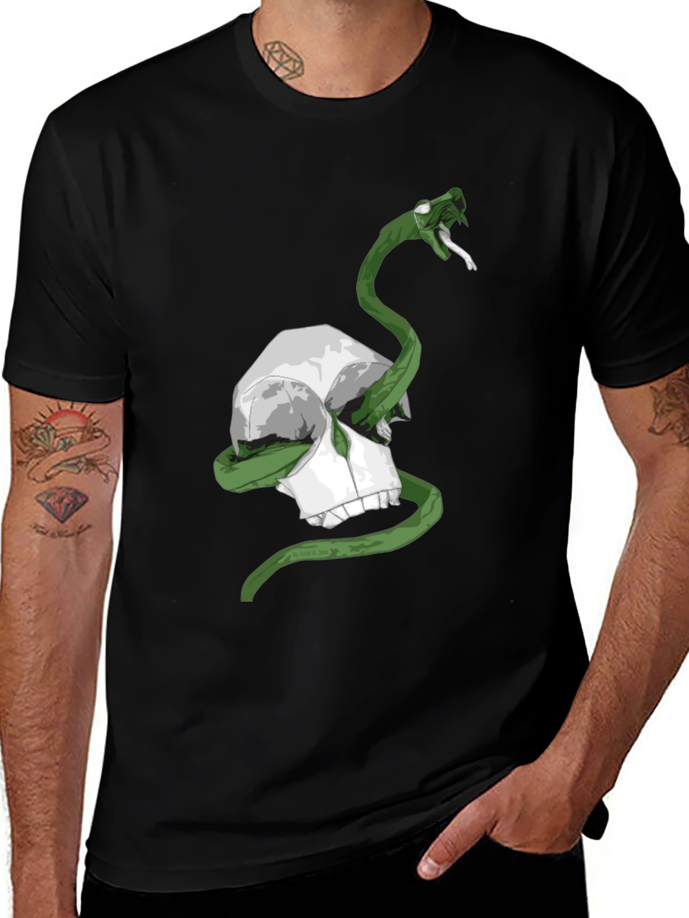 Variant 20 of Skull & Snake Graphic Tee - Men's Black T-Shirt