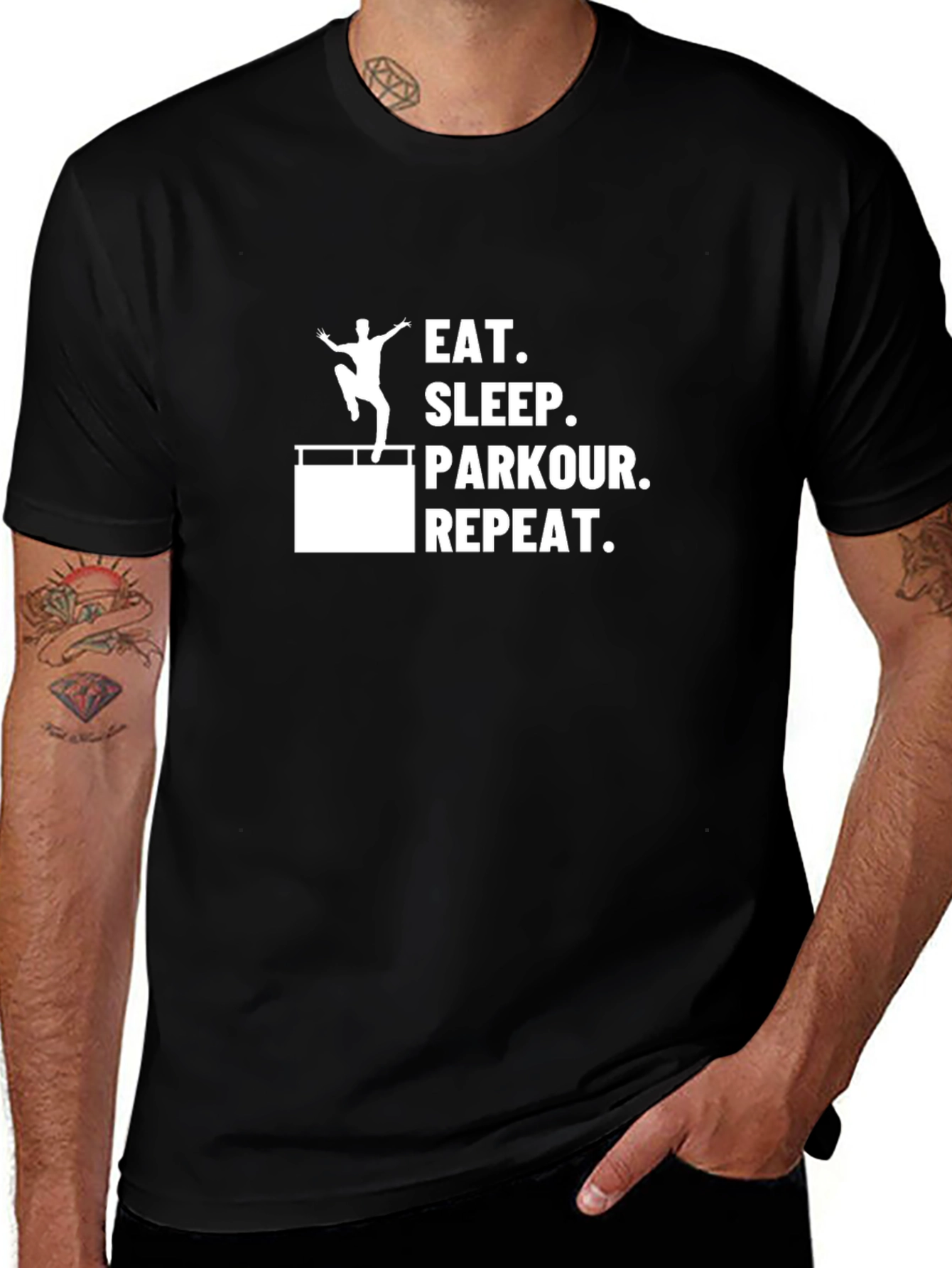 Eat Sleep Parkour Repeat Black Graphic T-Shirt