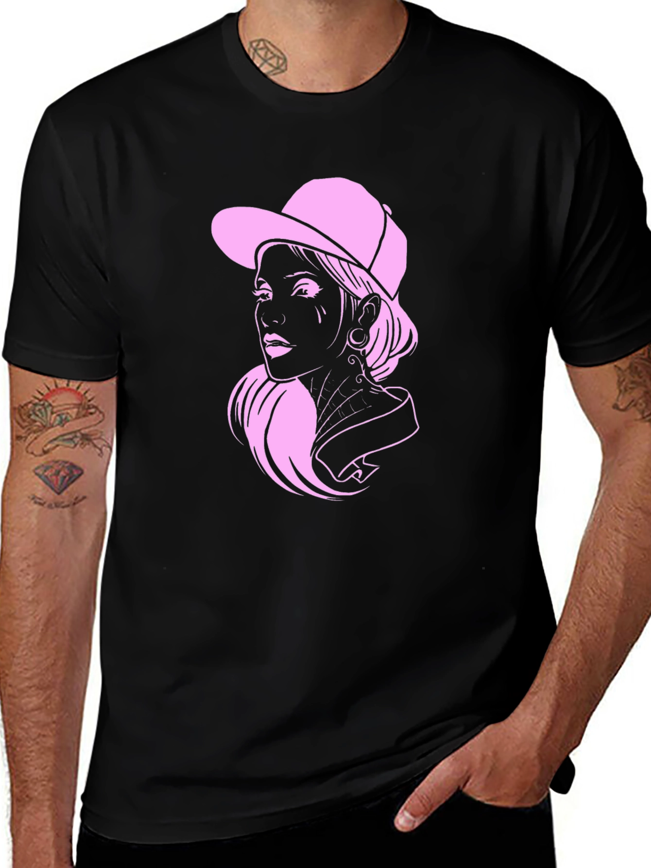 Variant 24 of Cool Pink Lady Graphic Black T-Shirt