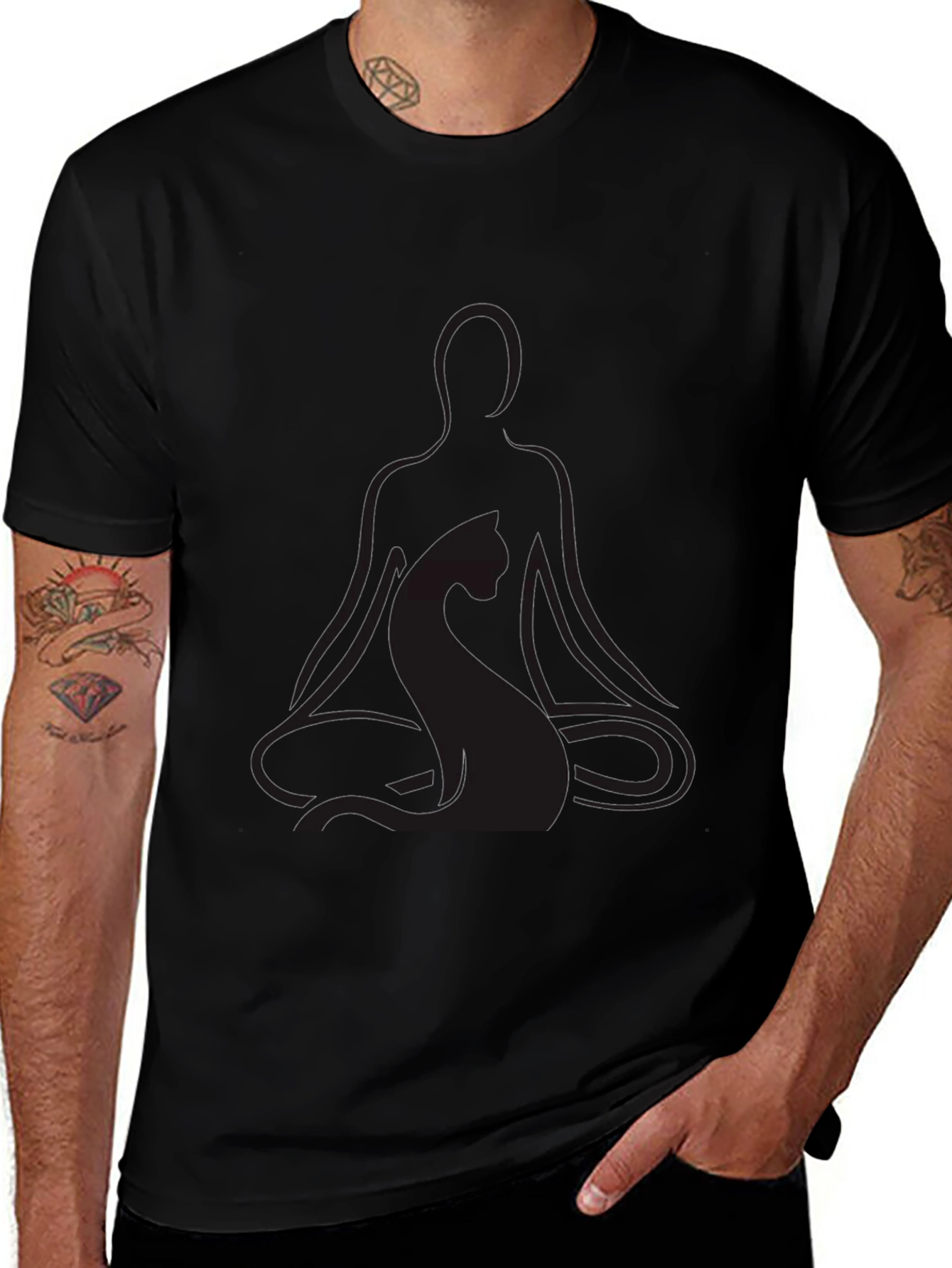 Variant 15 of Meditating Yoga Cat Black T-Shirt