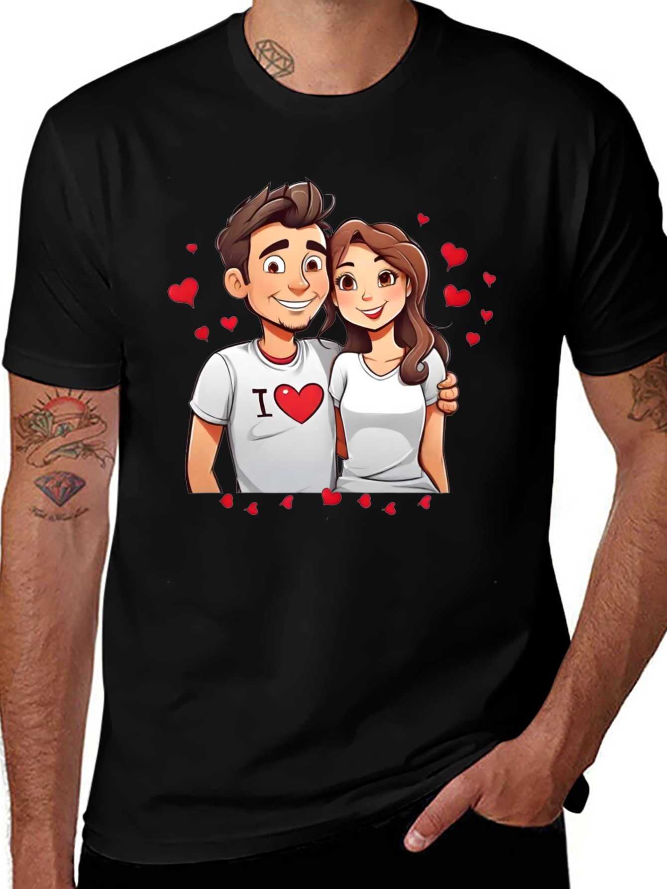 Variant 13 of I Heart You Couple Graphic Tee - Black