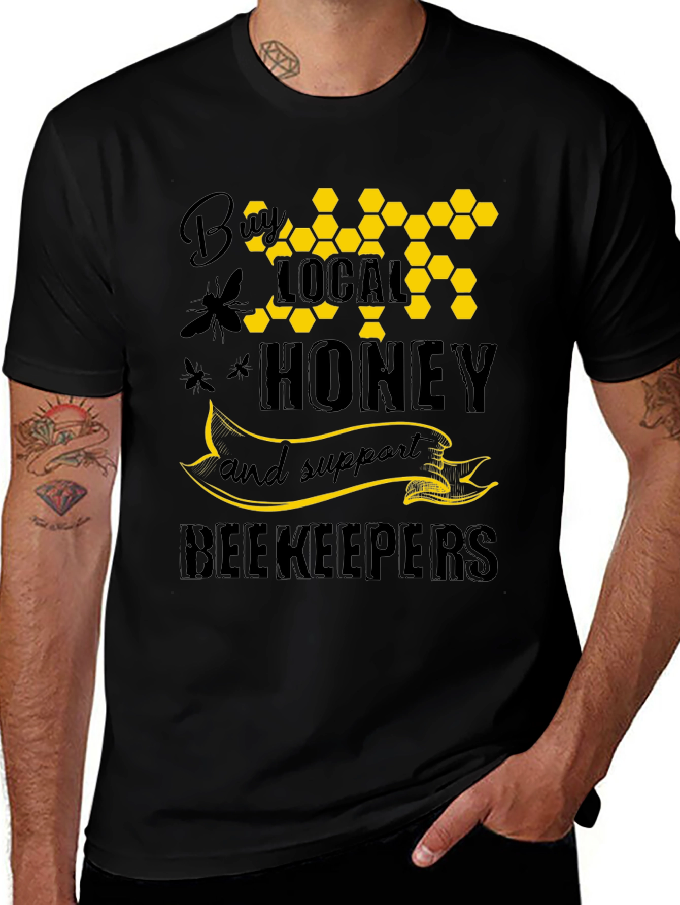 Variant 20 of Buy Local Honey Graphic Tee - Support Beekeepers T-Shirt