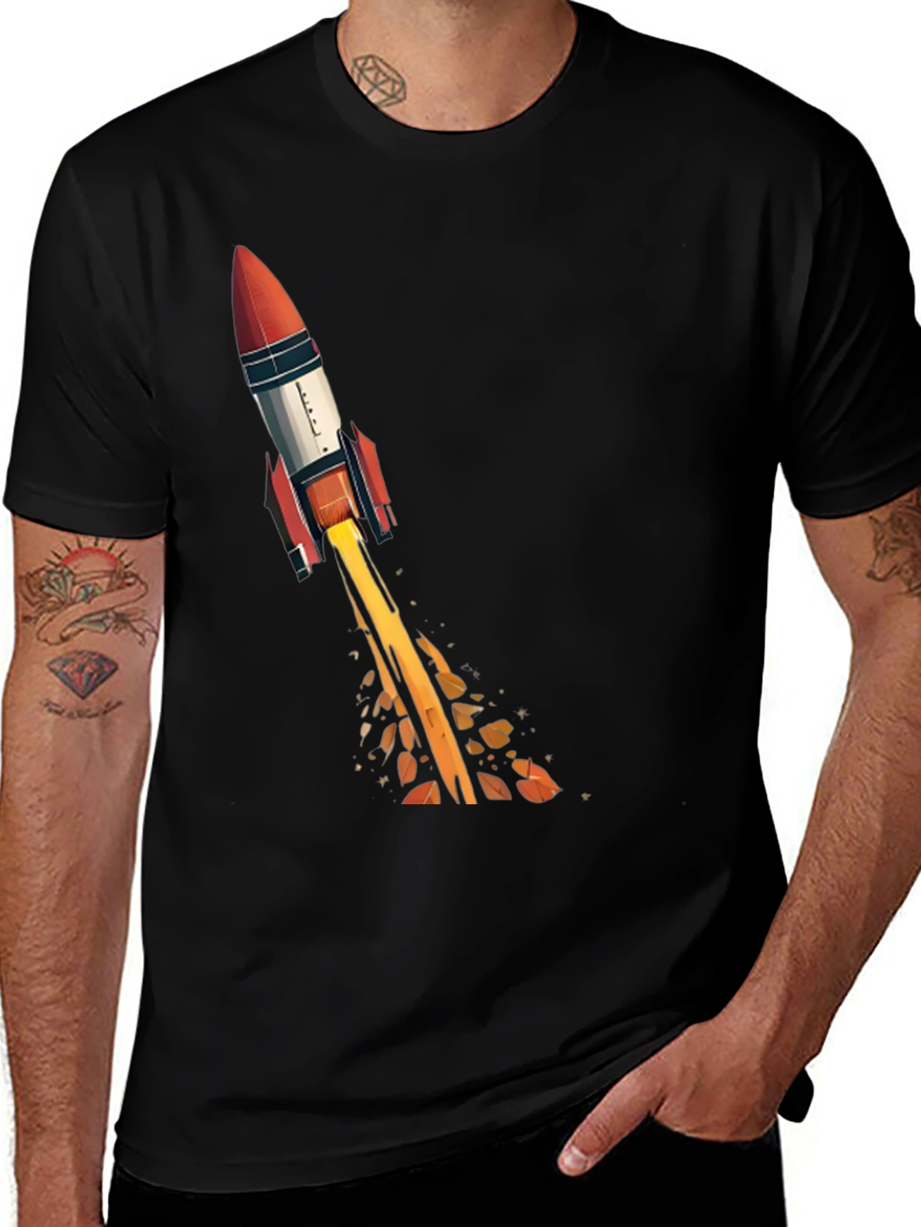 Variant 3 of Rocket Launch Graphic Tee - Black Cotton T-Shirt