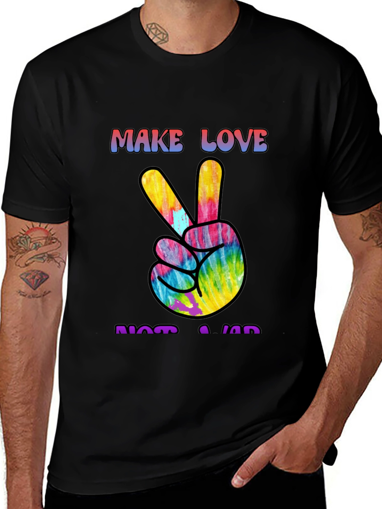 Black Make Love Not War Tie Dye Peace Sign Graphic Tee main image