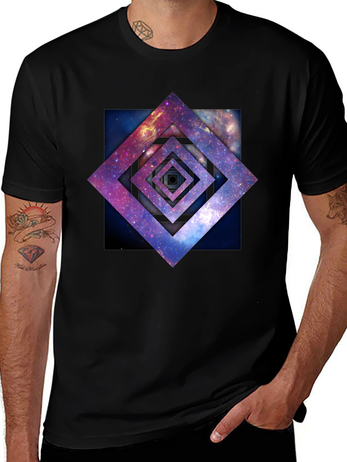 Variant 3 of Galaxy Square Graphic Tee - Black Cotton T-Shirt