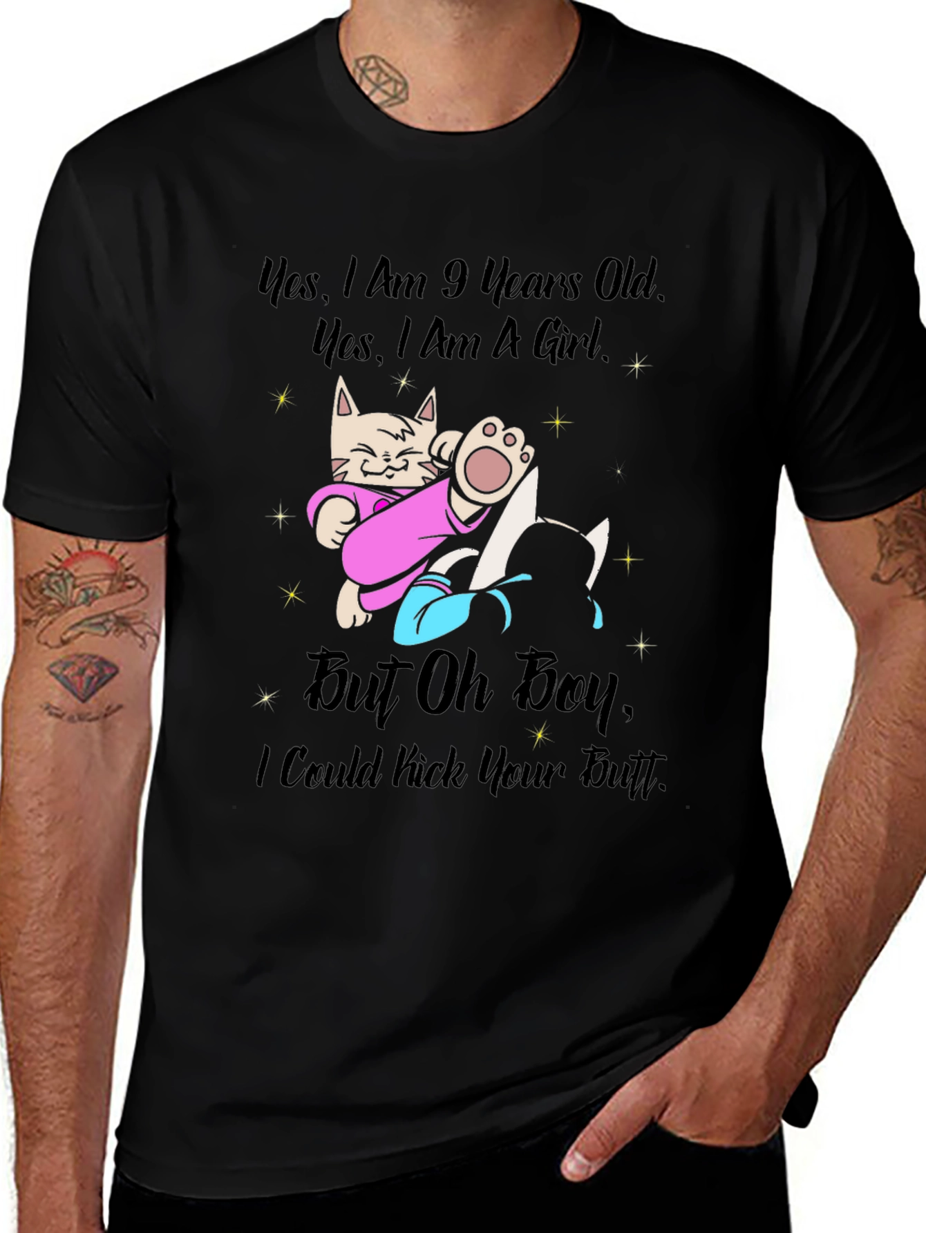 Variant 24 of Funny Cat T-Shirt - 9 Years Old Girl - Kick Your Butt
