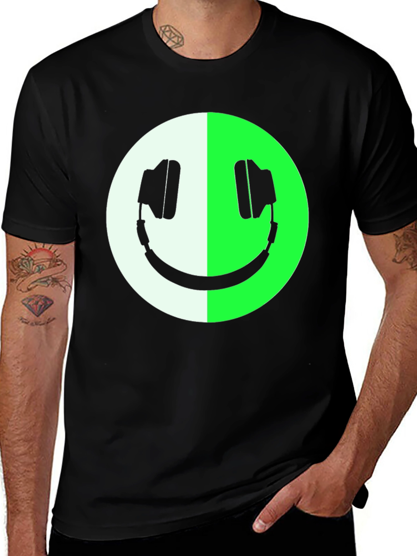 Variant 15 of Headphone Smiley Face Graphic Tee