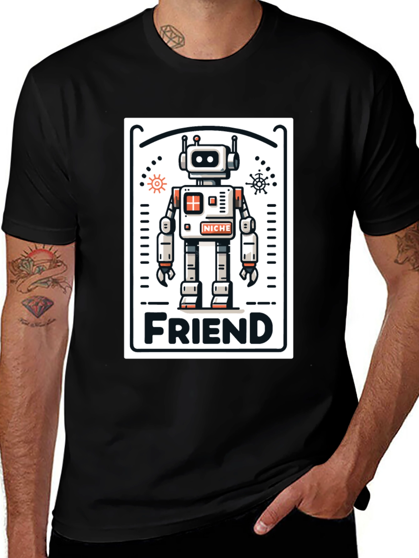 Variant 23 of Robot Friend Graphic Tee - Black