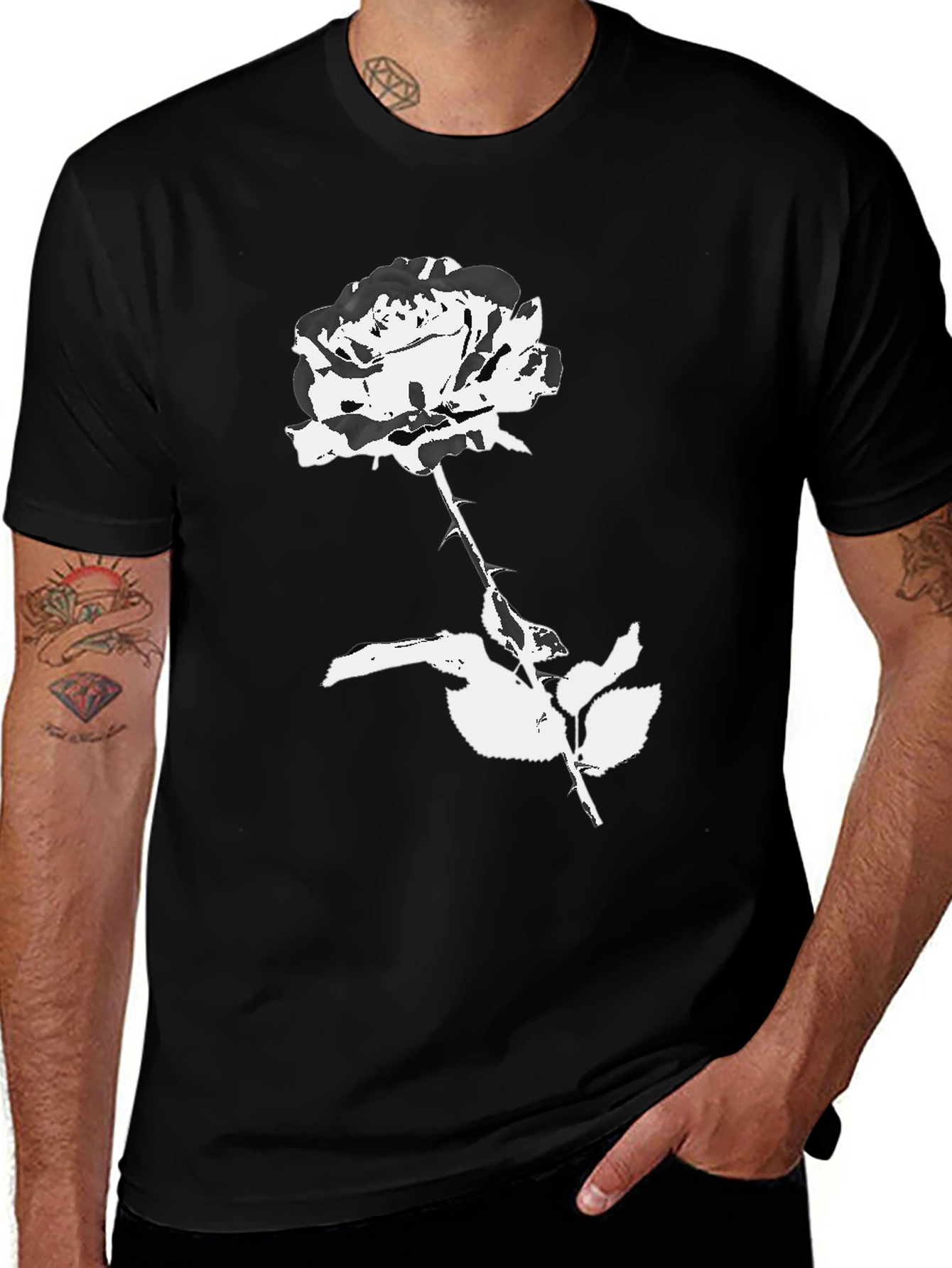 Variant 16 of Black T-Shirt with White Rose Graphic