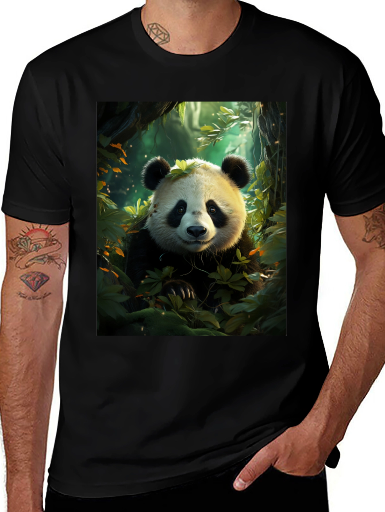 Variant 15 of Panda in Forest Black T-Shirt