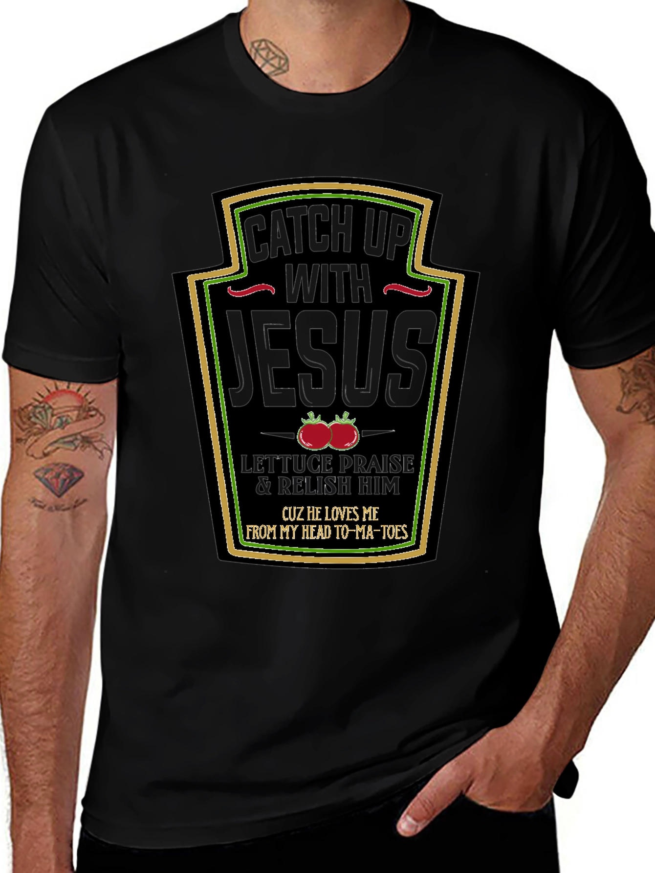 Black Catch Up with Jesus Black T-Shirt main image