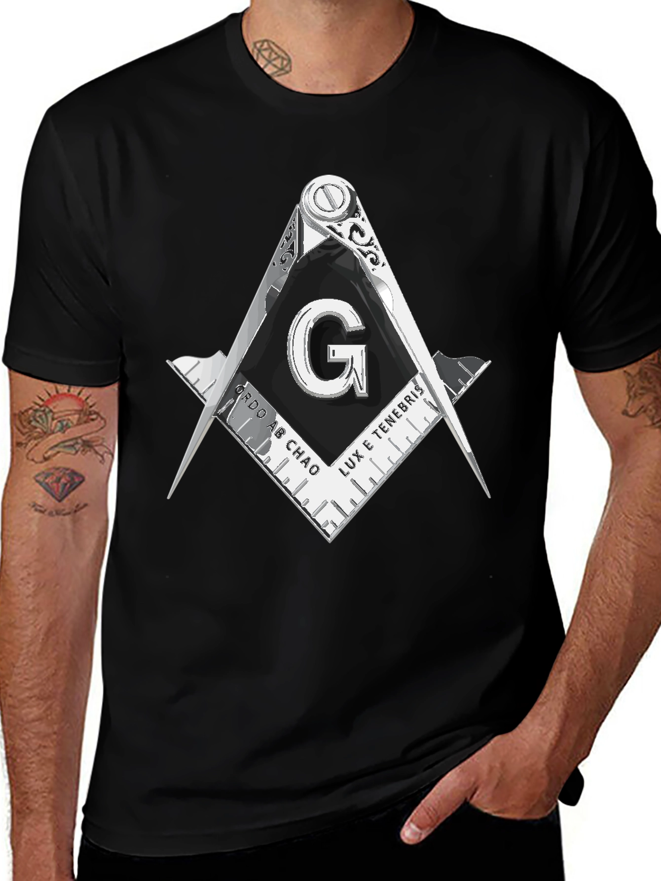 Variant 30 of Masonic Compass & Square T-Shirt - Black Cotton Tee