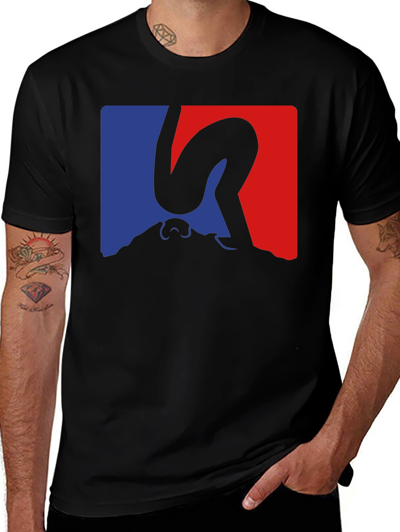 Variant 30 of Abstract Graphic Tee - Blue and Red Silhouette Design