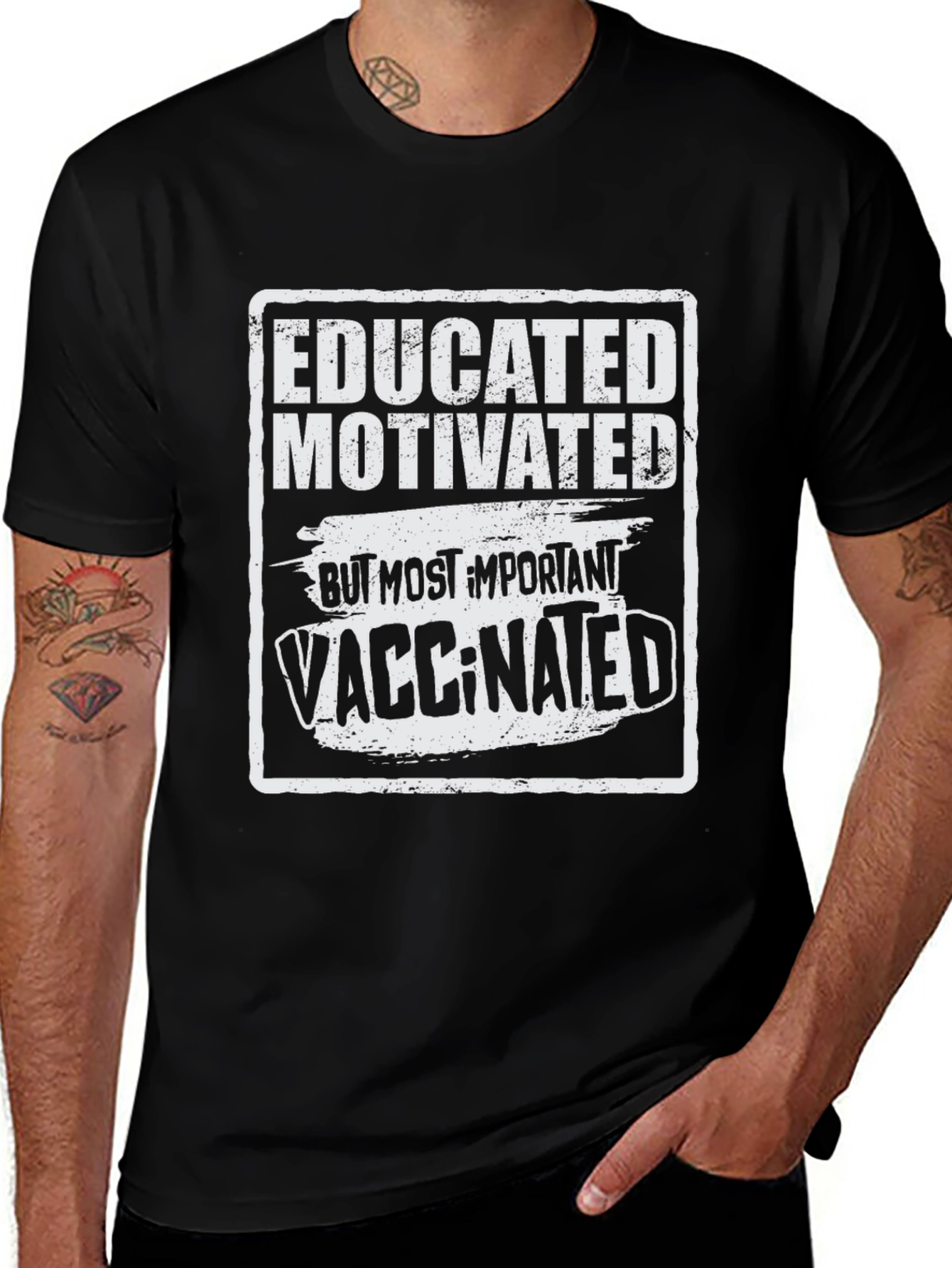 Variant 16 of Educated Motivated Vaccinated Black T-Shirt