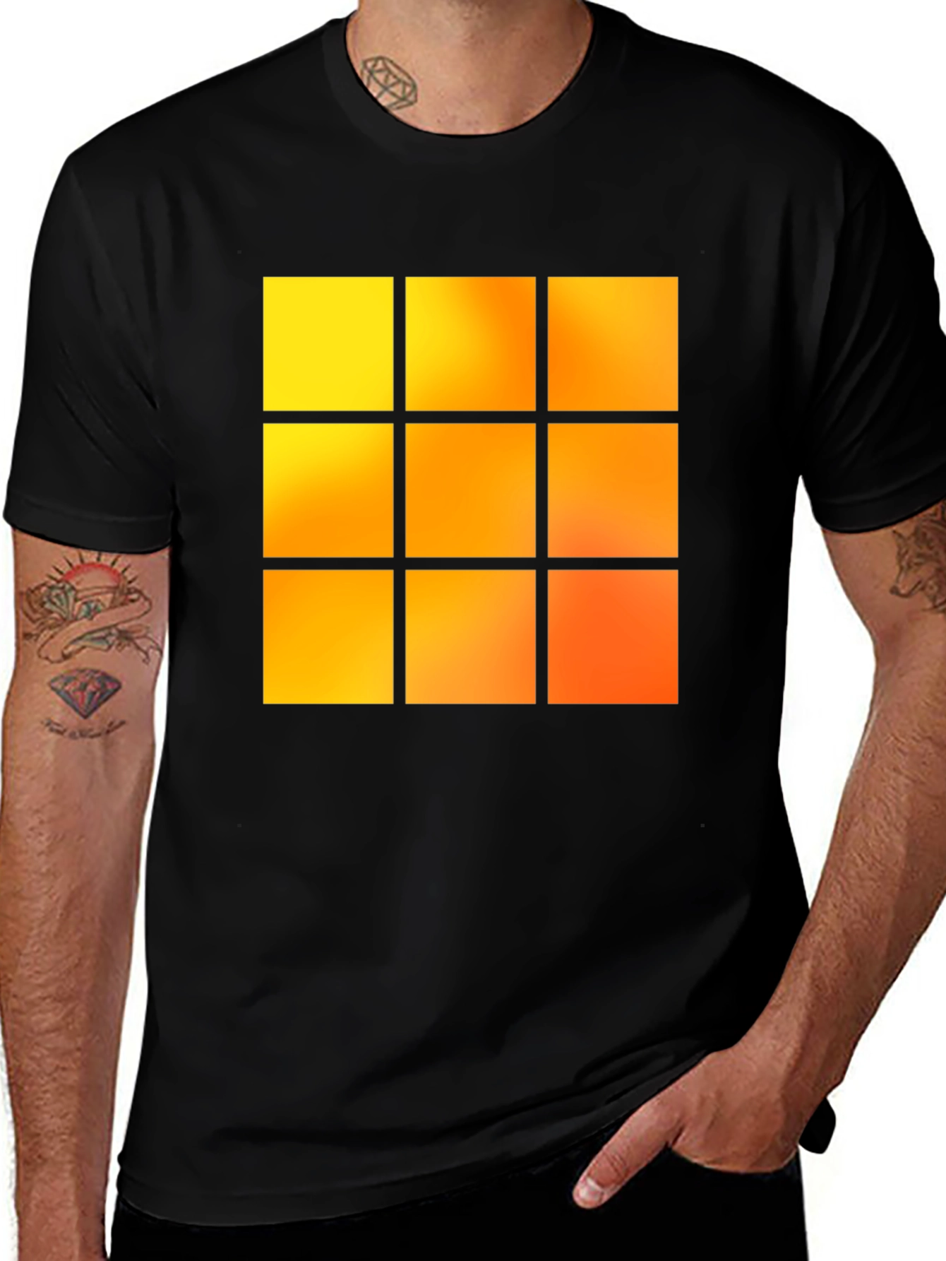Variant 30 of Geometric 9-Square Block Graphic Tee - Black