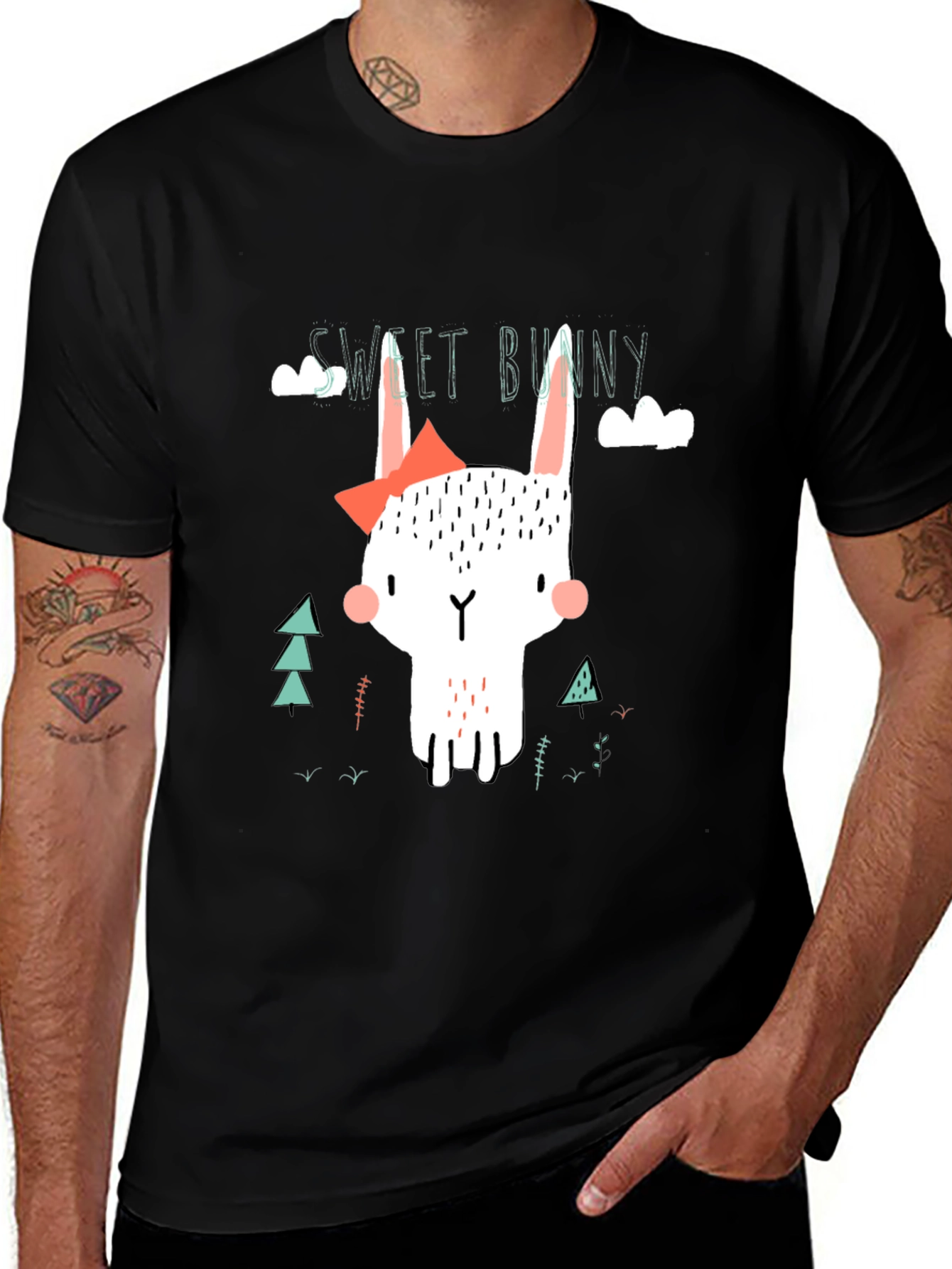 Variant 24 of Sweet Bunny Graphic Tee - Black Cotton T-Shirt