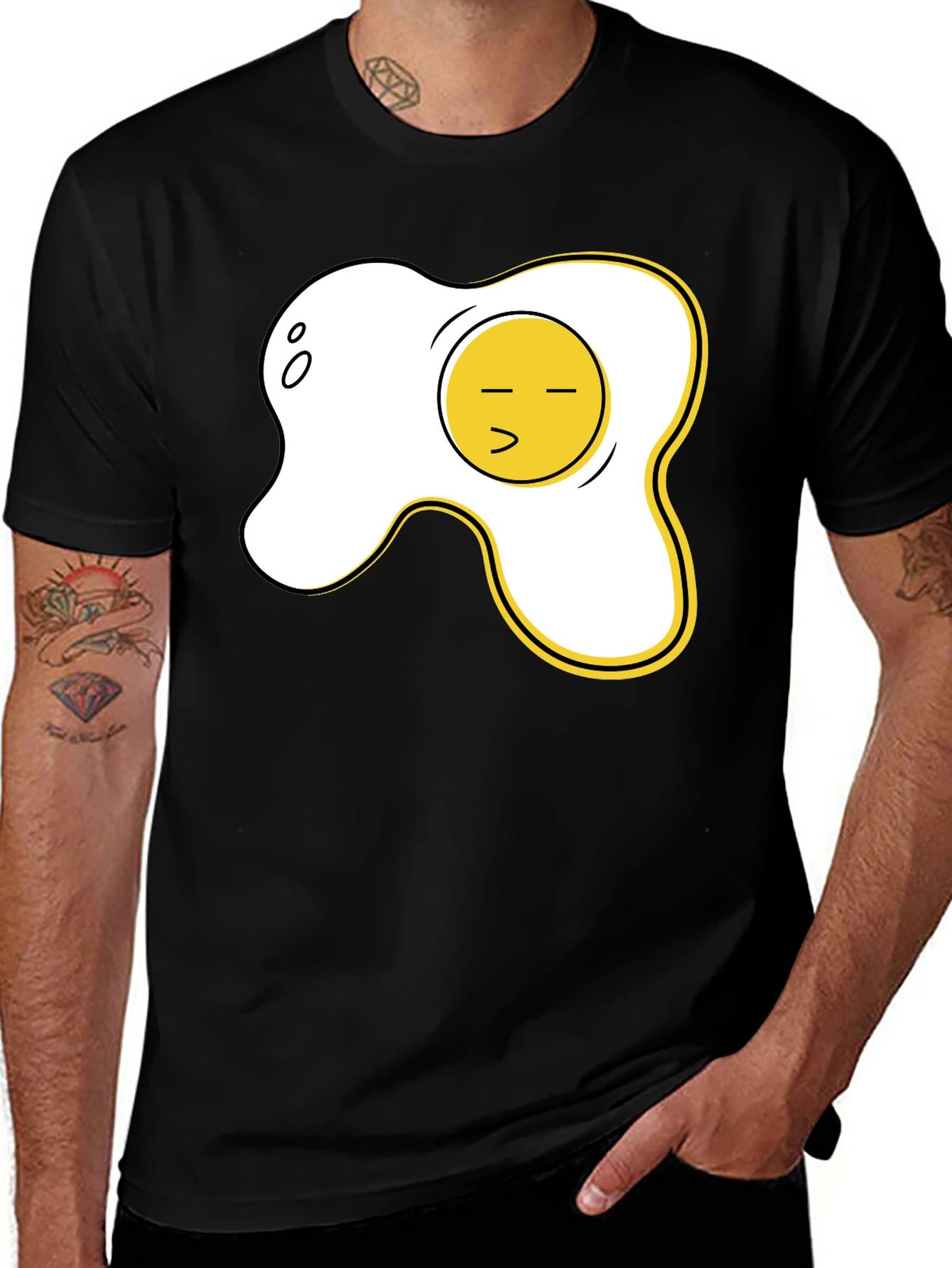 Variant 25 of Funny Fried Egg Graphic Tee - Casual Black T-Shirt