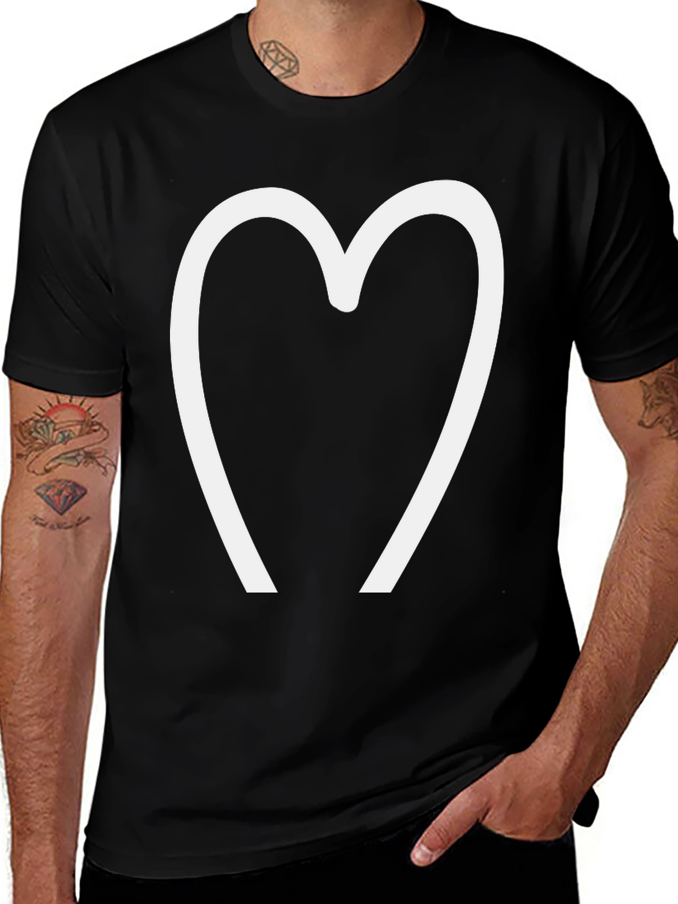 Minimalist Heart Outline Black T-Shirt