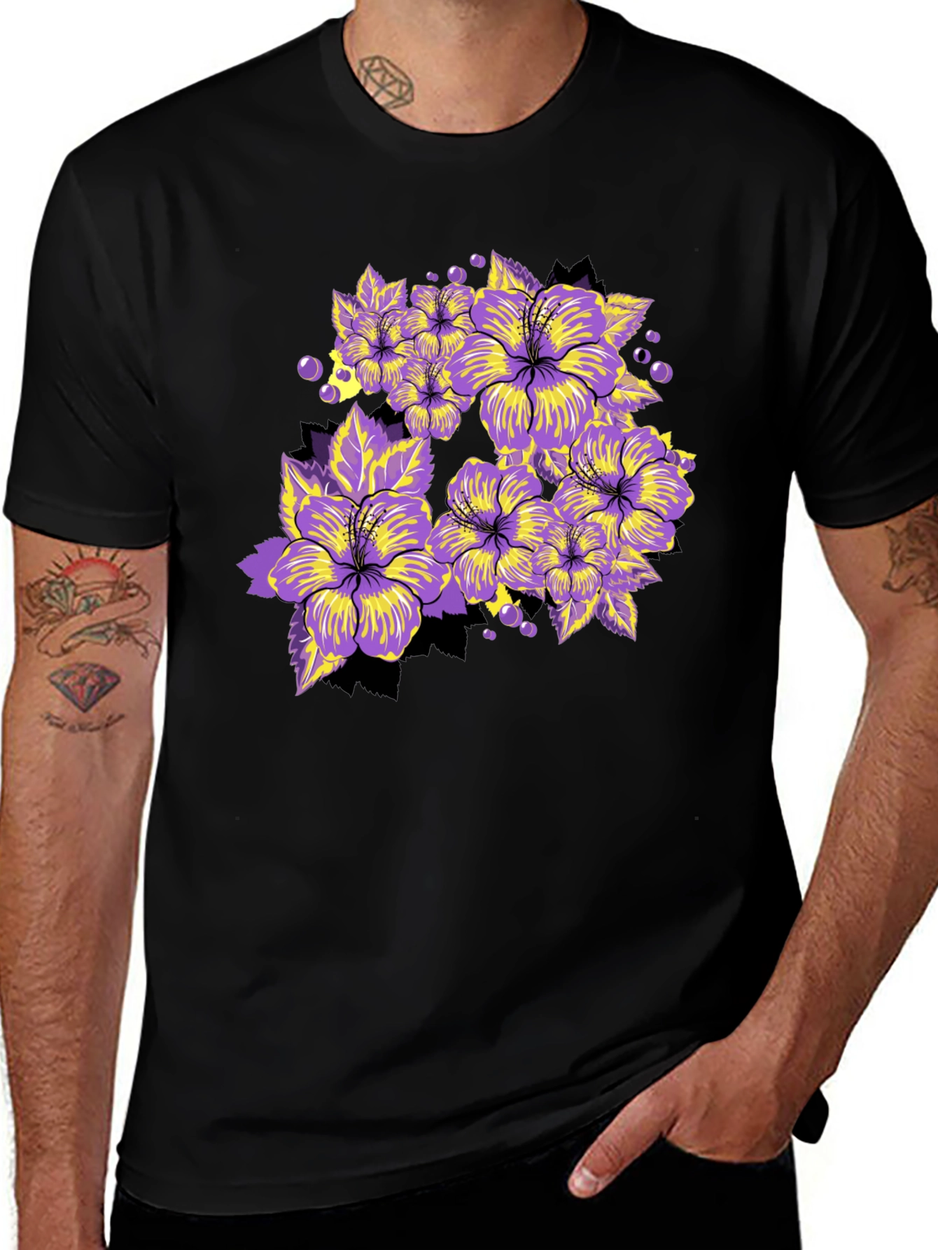 Variant 29 of Floral Graphic Tee - Bold Purple Hibiscus Print