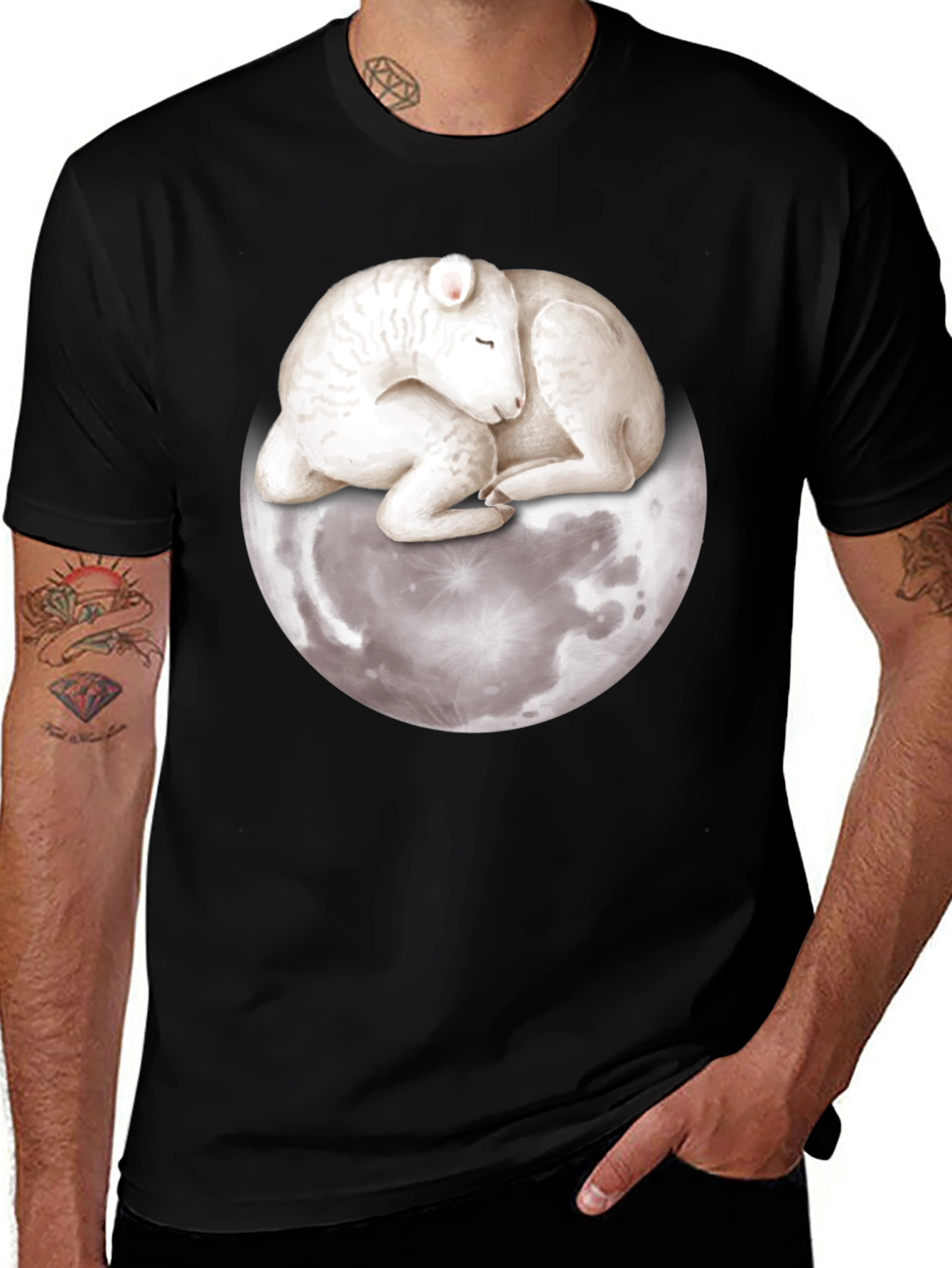 Variant 7 of Lamb on Moon Graphic Tee - Unique Design