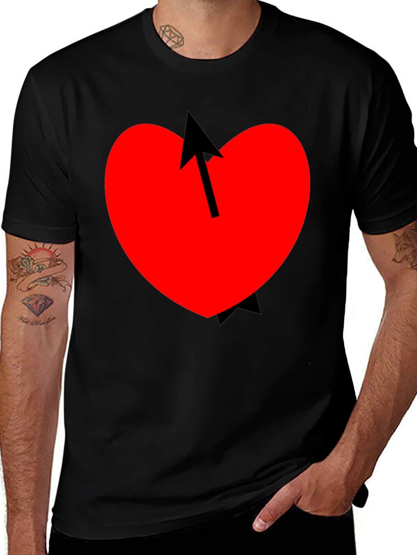 Variant 26 of Heart Arrow Graphic Tee - Men's Casual Black T-Shirt