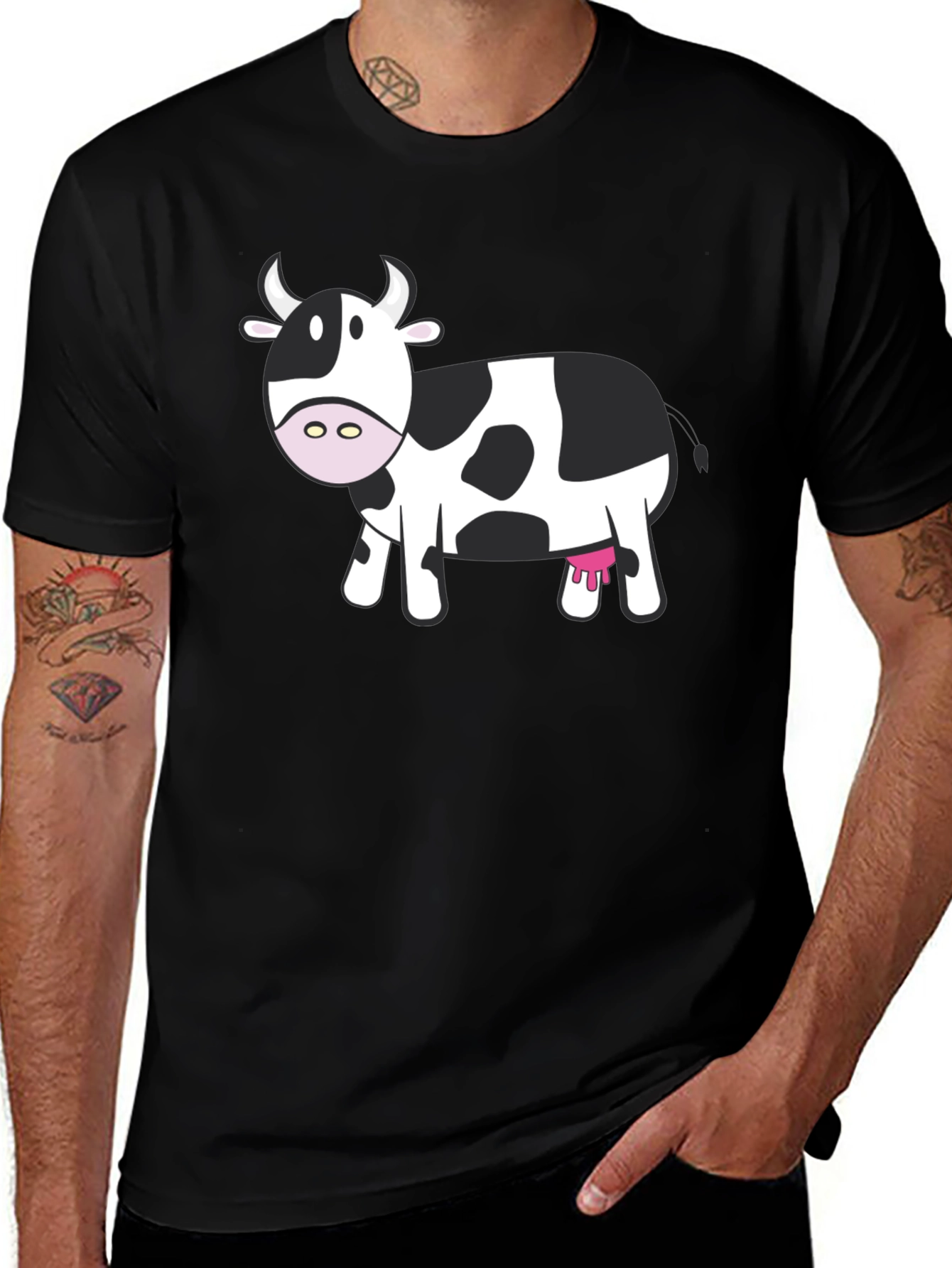 Variant 30 of Cow Graphic Tee - Black Cotton Shirt