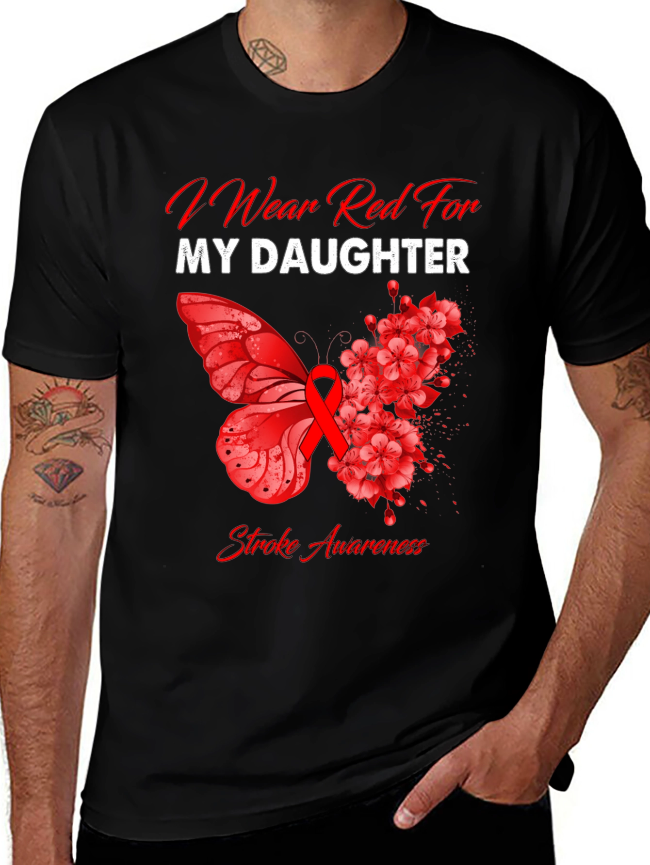 Variant 8 of Red Stroke Awareness T-Shirt - "I Wear Red For My Daughter"