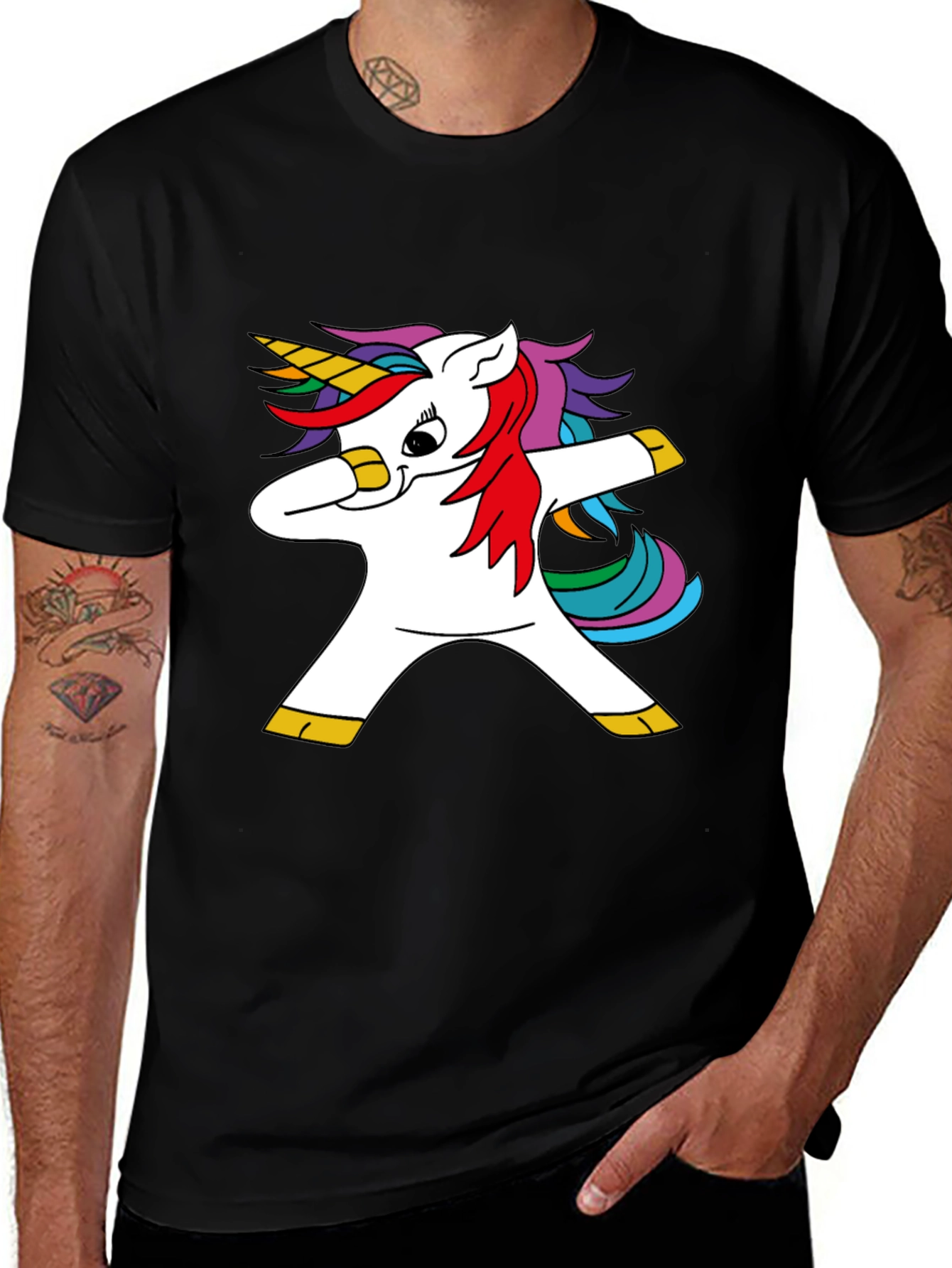 Variant 2 of Dabbing Unicorn Graphic T-Shirt - Black Cotton Tee