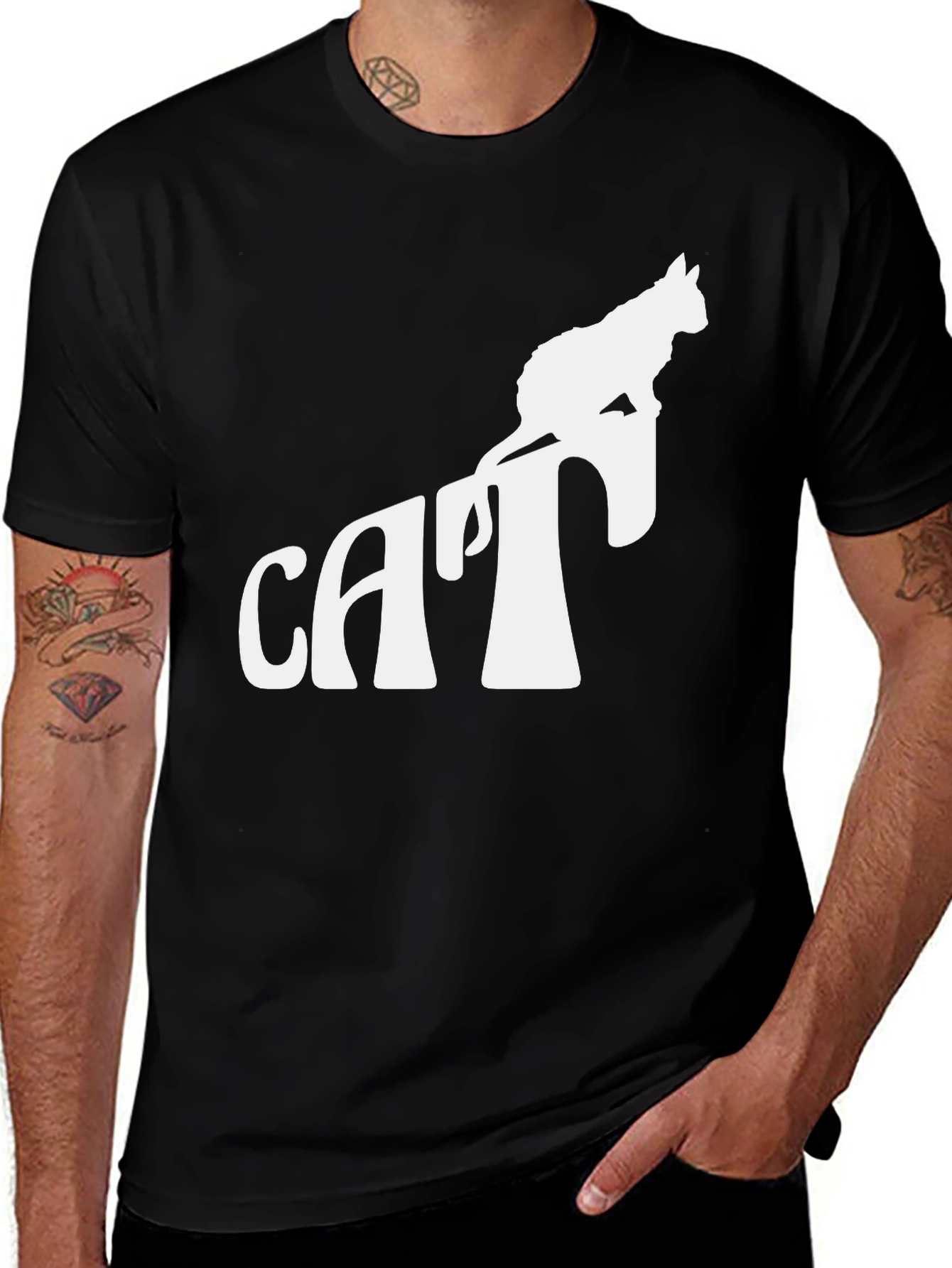 Variant 18 of Cool Cat Silhouette Graphic Tee - Black