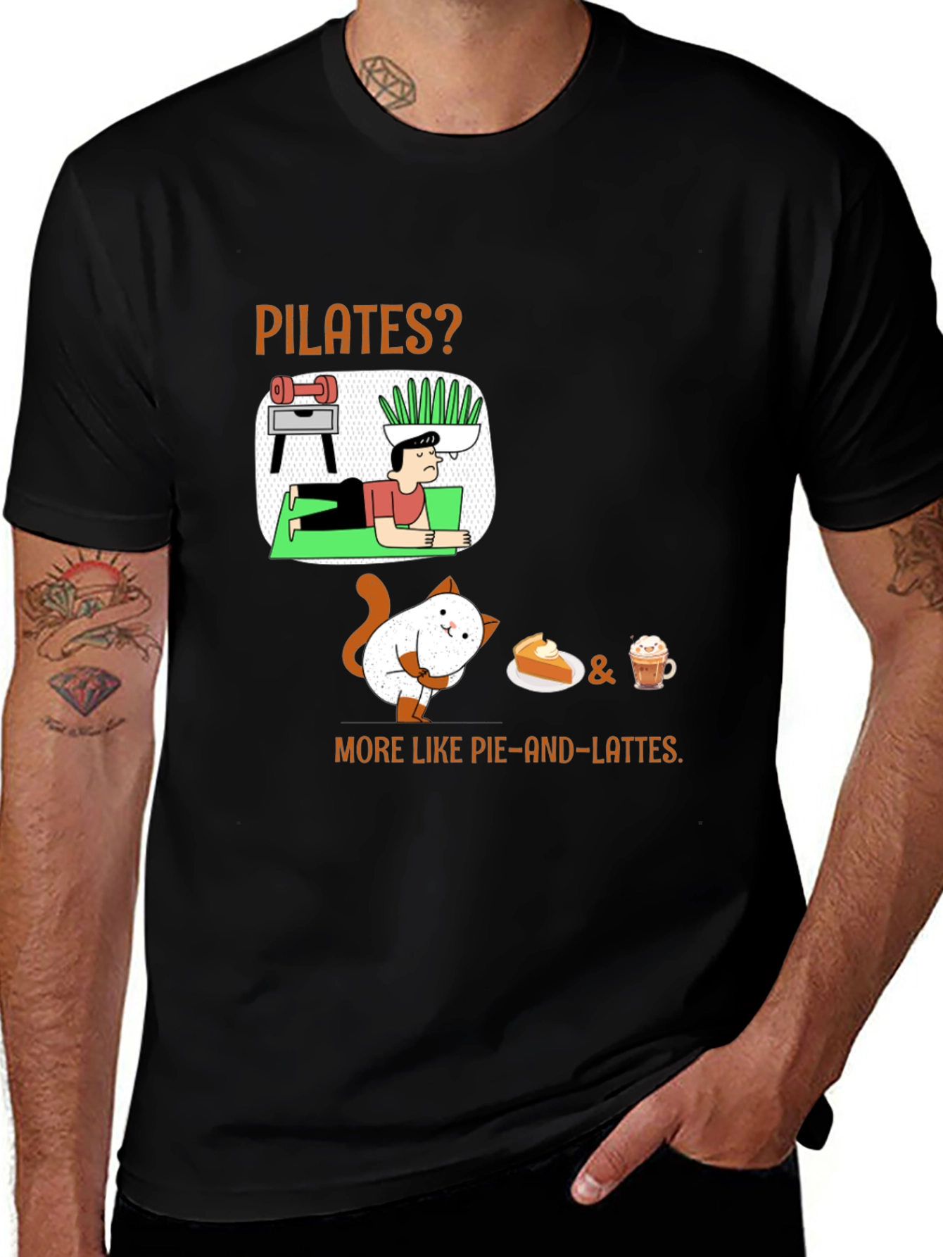Pilates? Pie and Lattes T-Shirt Funny Cat Workout Tee
