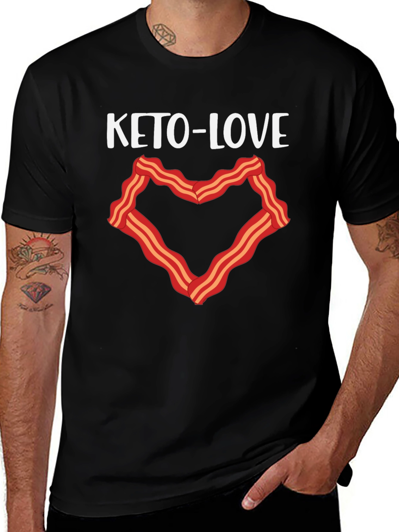 Variant 2 of Keto Love Bacon Heart Graphic Tee - Black