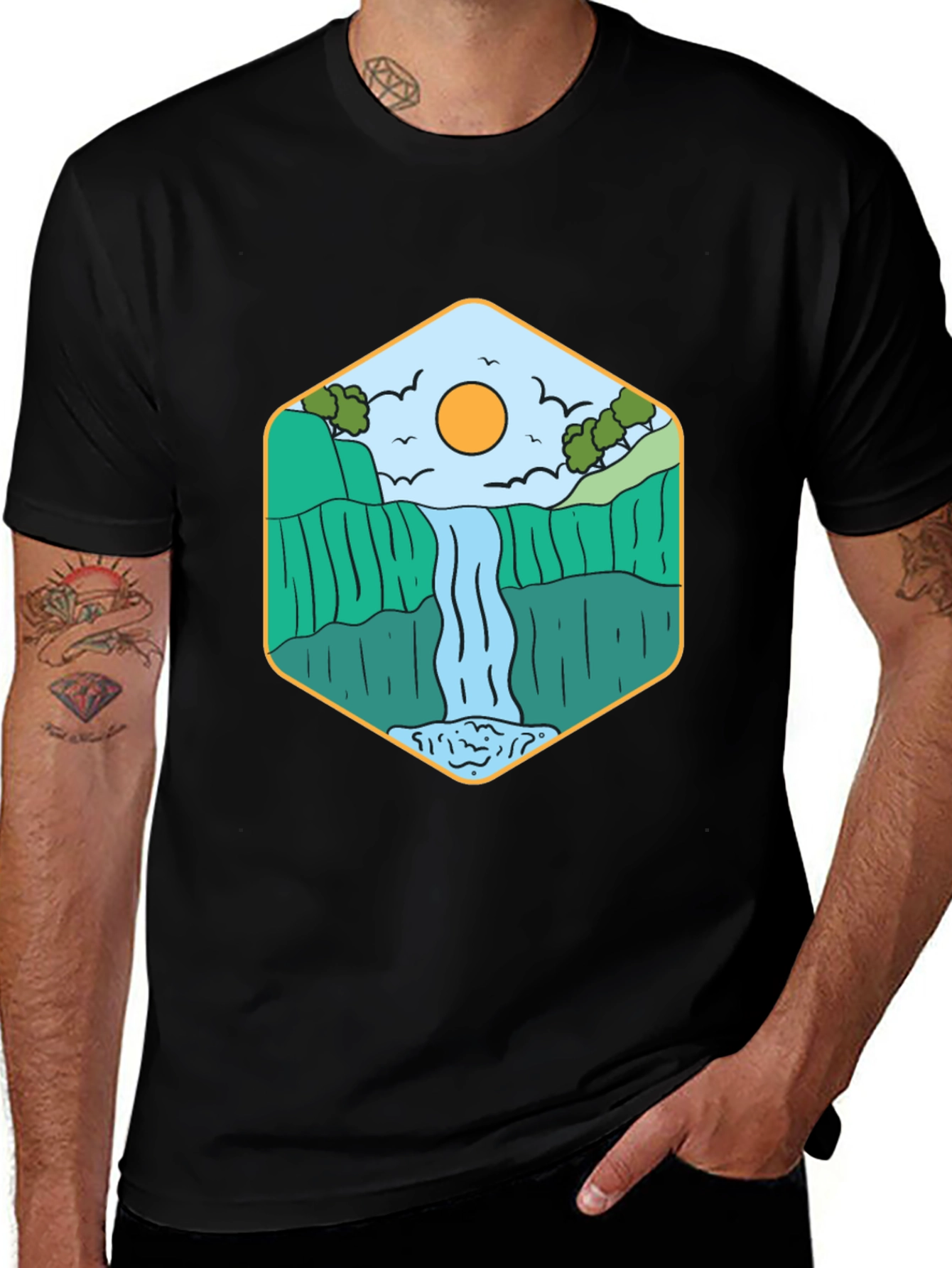 Variant 26 of Waterfall Graphic Tee - Nature Inspired Design