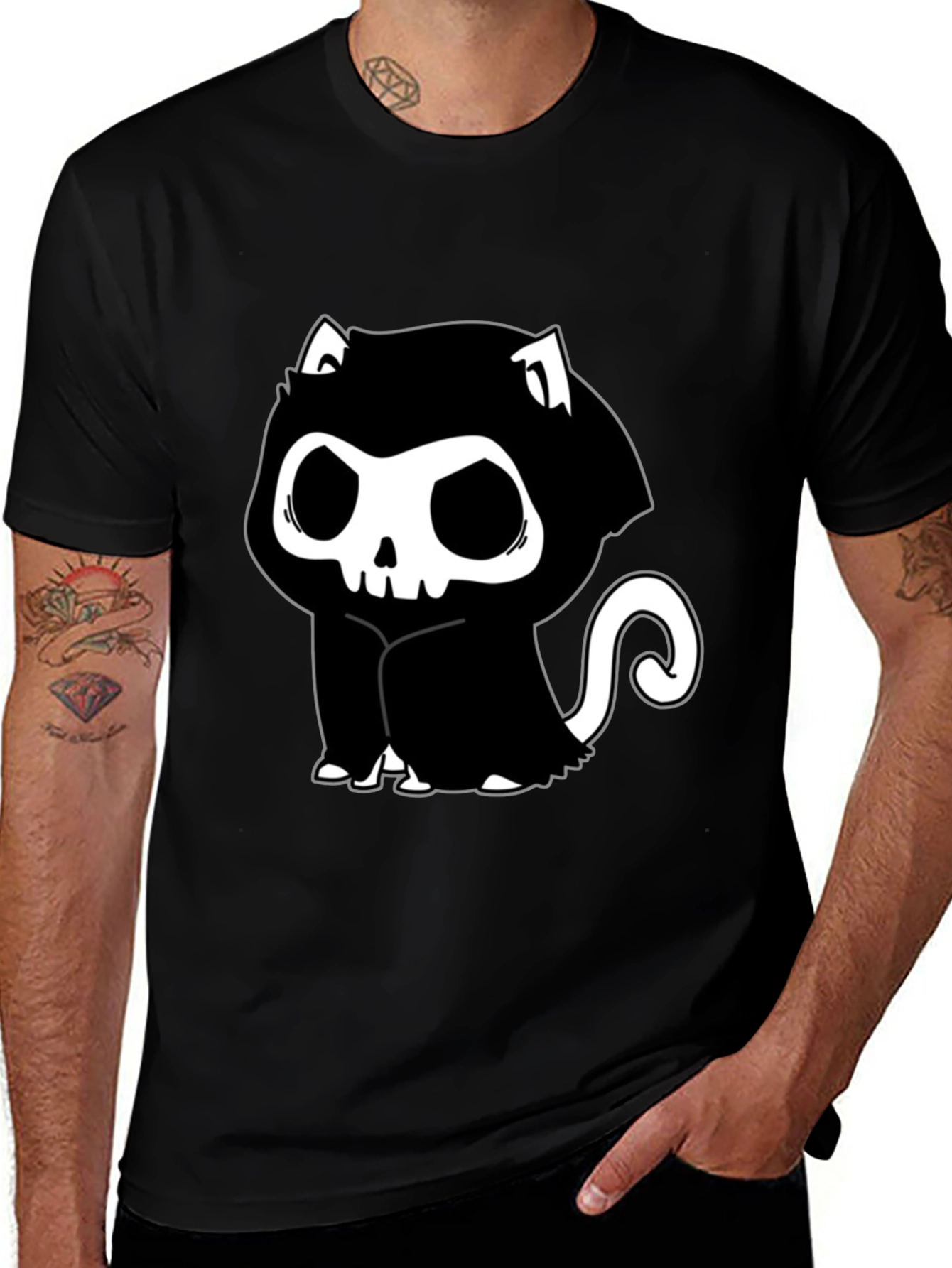Variant 27 of Grim Reaper Cat T-Shirt - Spooky Cute Design