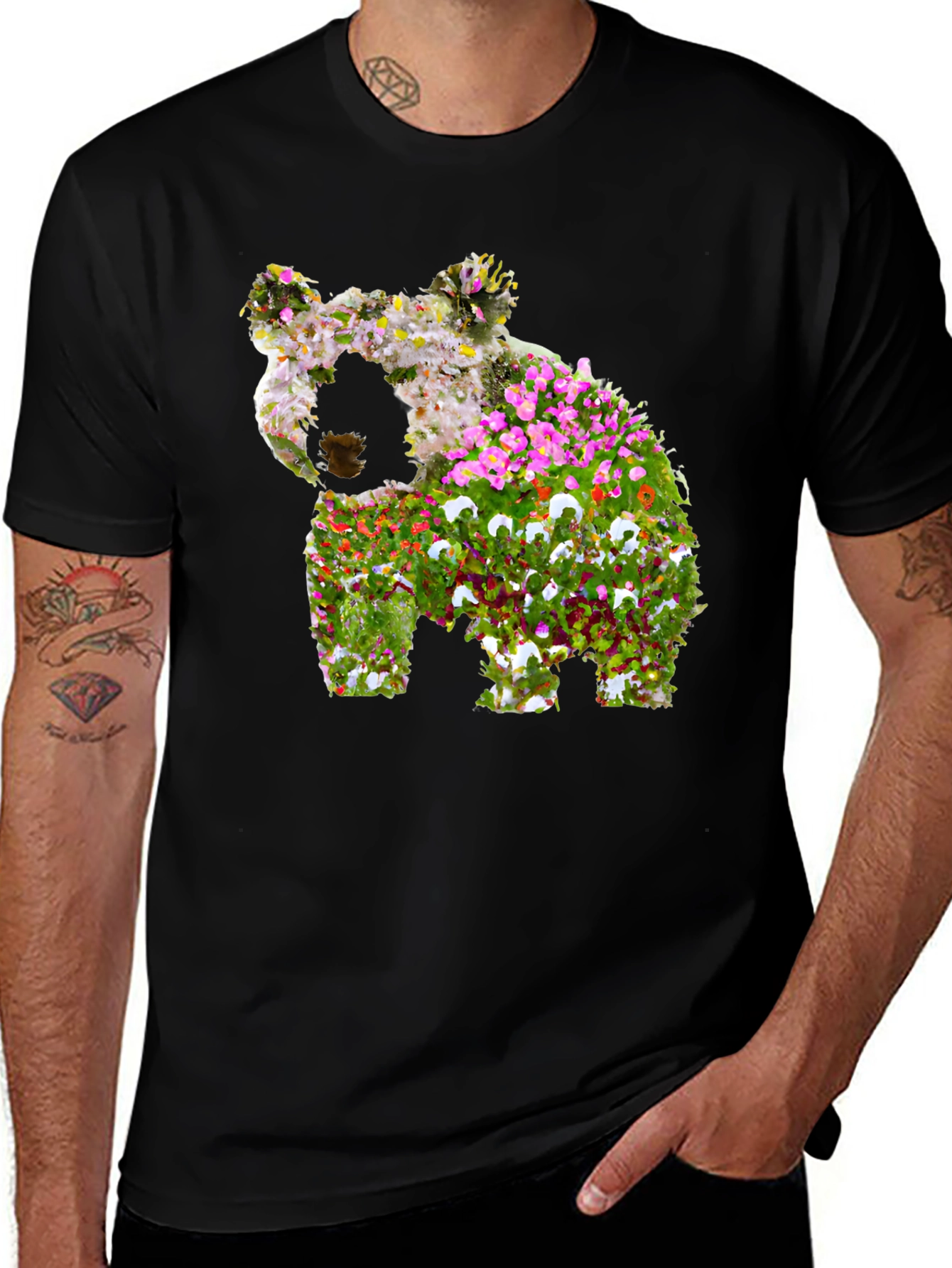 Floral Koala Bear Graphic Black T-Shirt