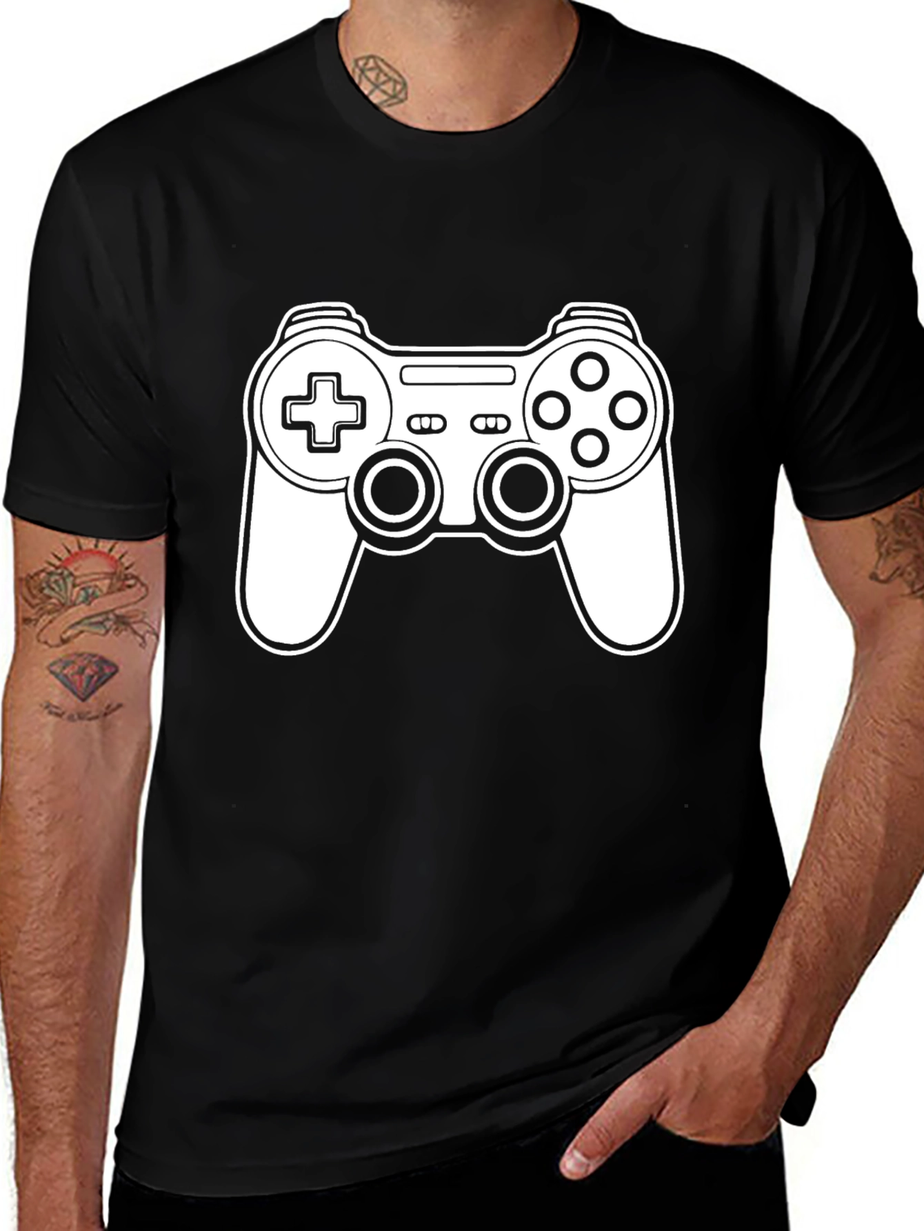 Variant 21 of Gamer T-Shirt - Black Cotton - Game Controller Graphic