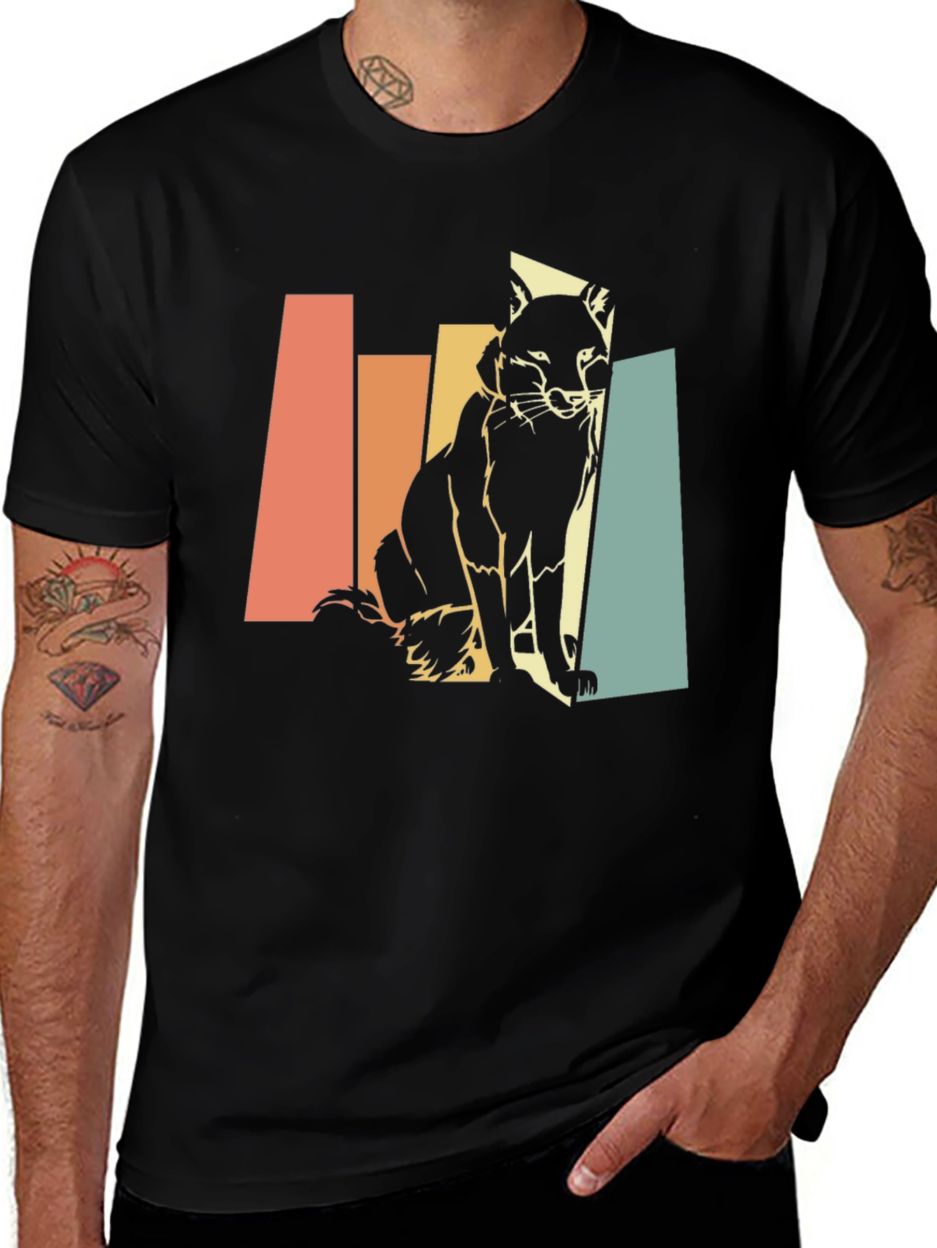 Black Retro Fox Graphic Tee - Unisex Black T-Shirt main image