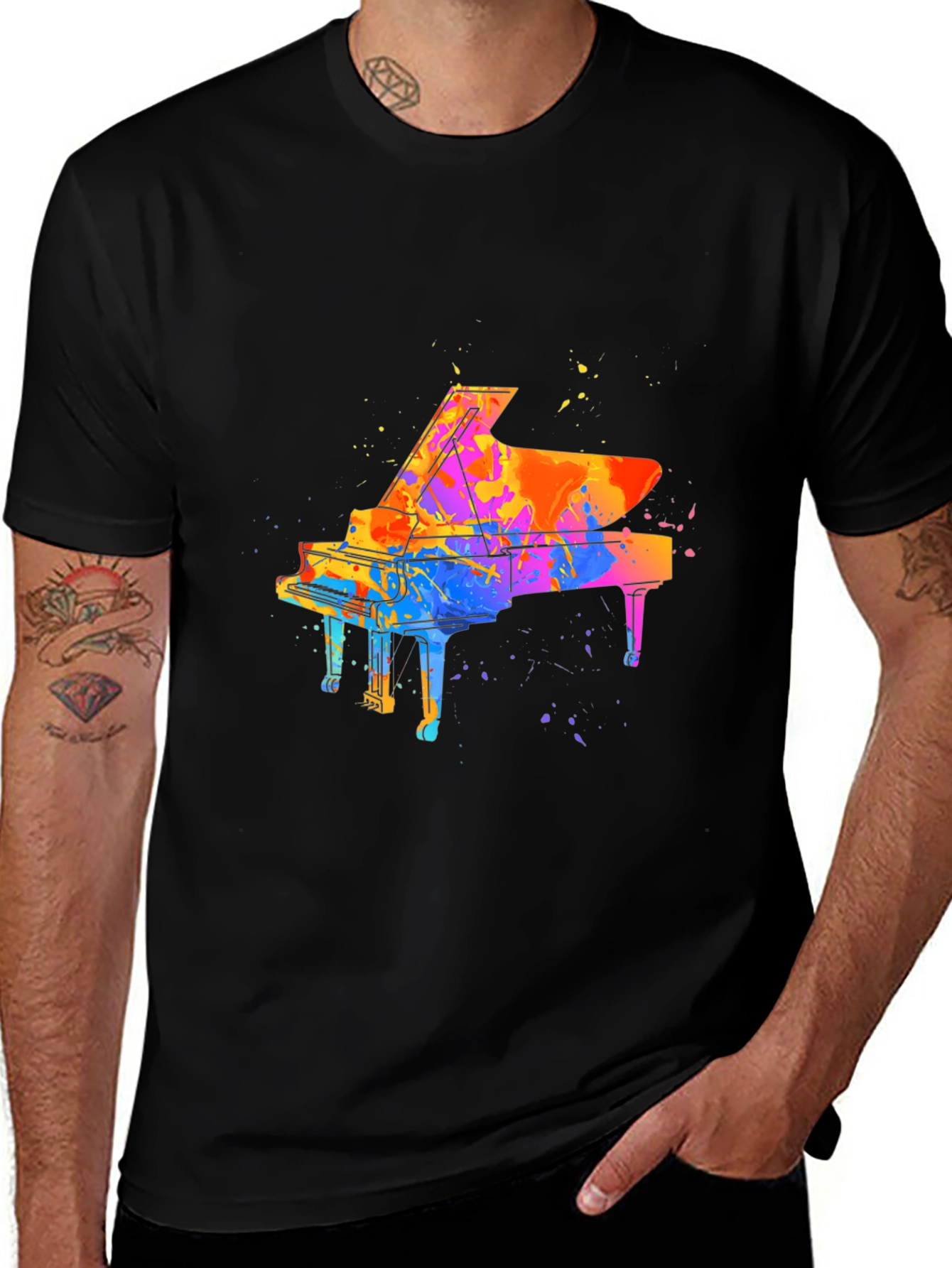 Variant 3 of Watercolor Piano Graphic Men's Black T-Shirt